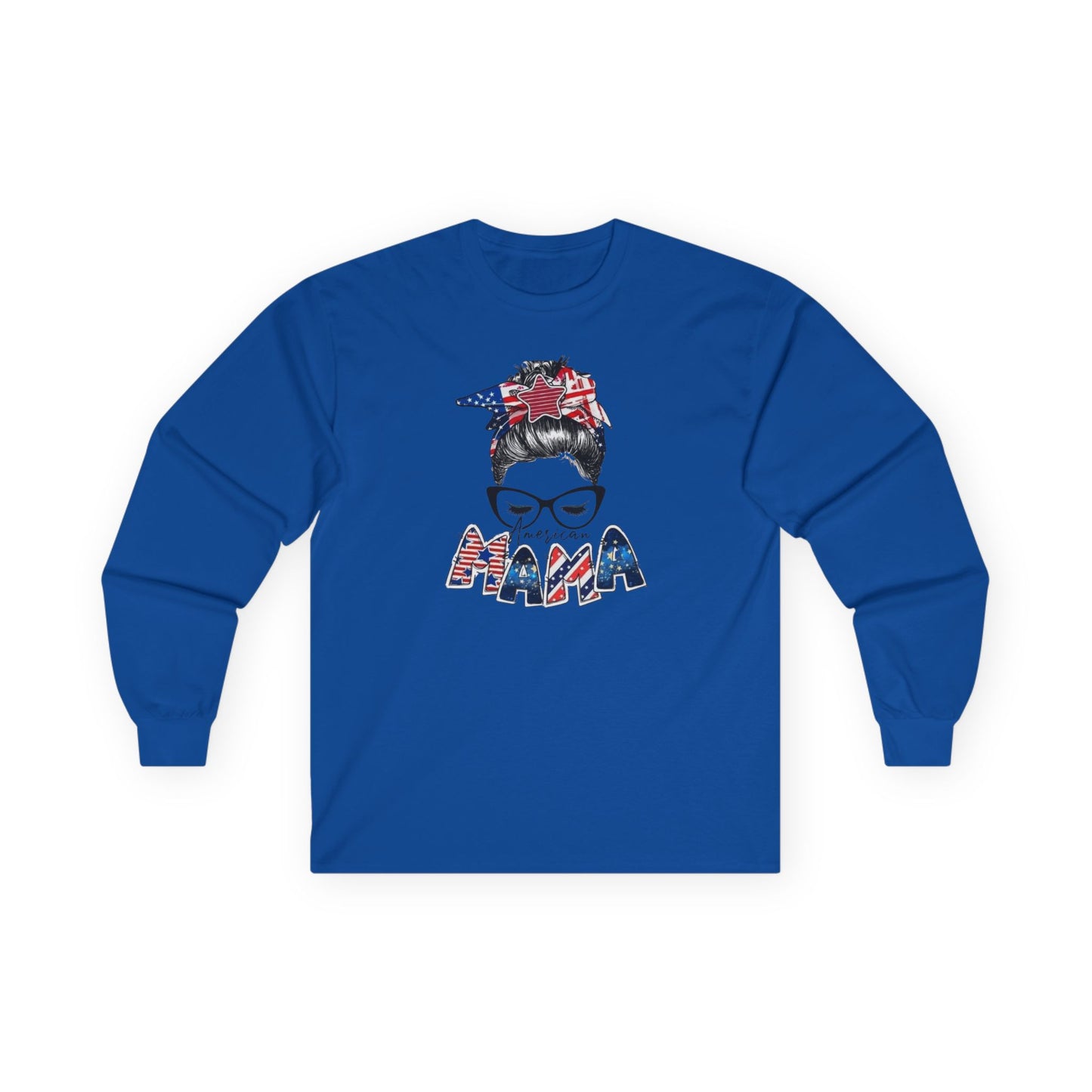#250 Mama USA Flag Messy Bunn Long Sleeve Tee