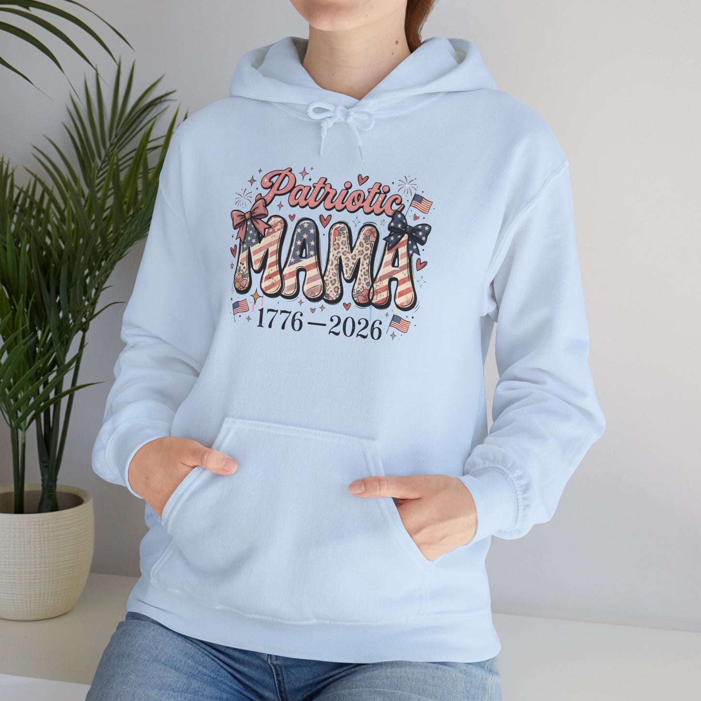 #250 Patriotic Mama 1776–2026 American Flag Hoodie