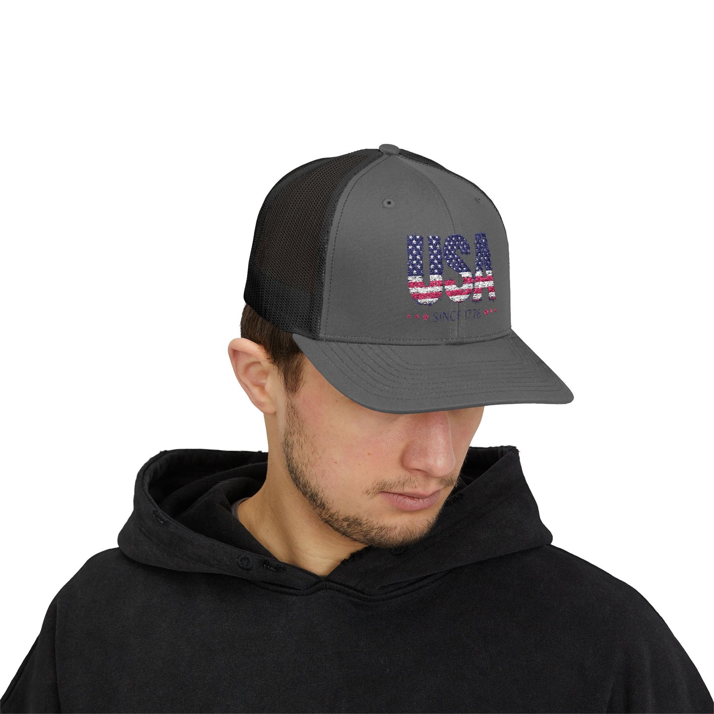#250 USA Flag "USA Since 1776" Patriotic Snapback Trucker Cap
