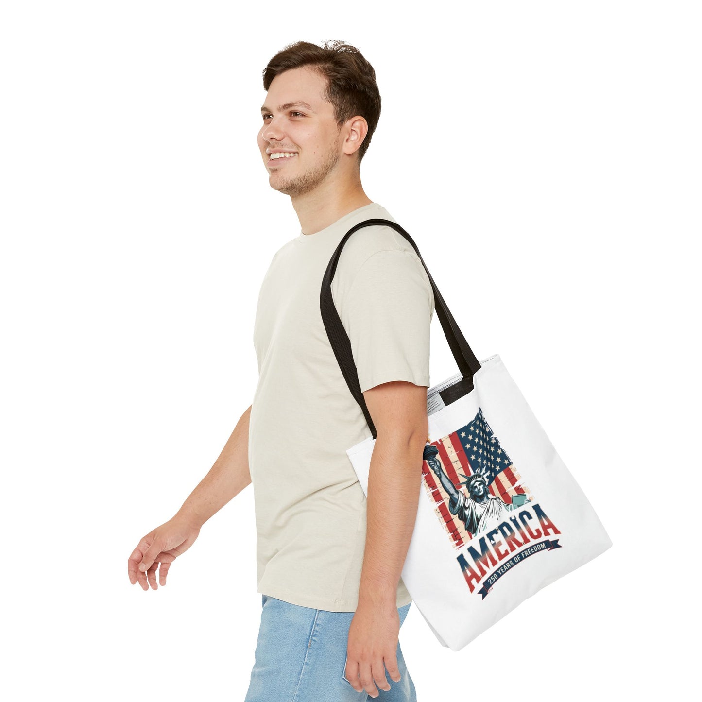 #250 Statue of Liberty American Flag 'America' Patriotic Independence Day Tote Bag