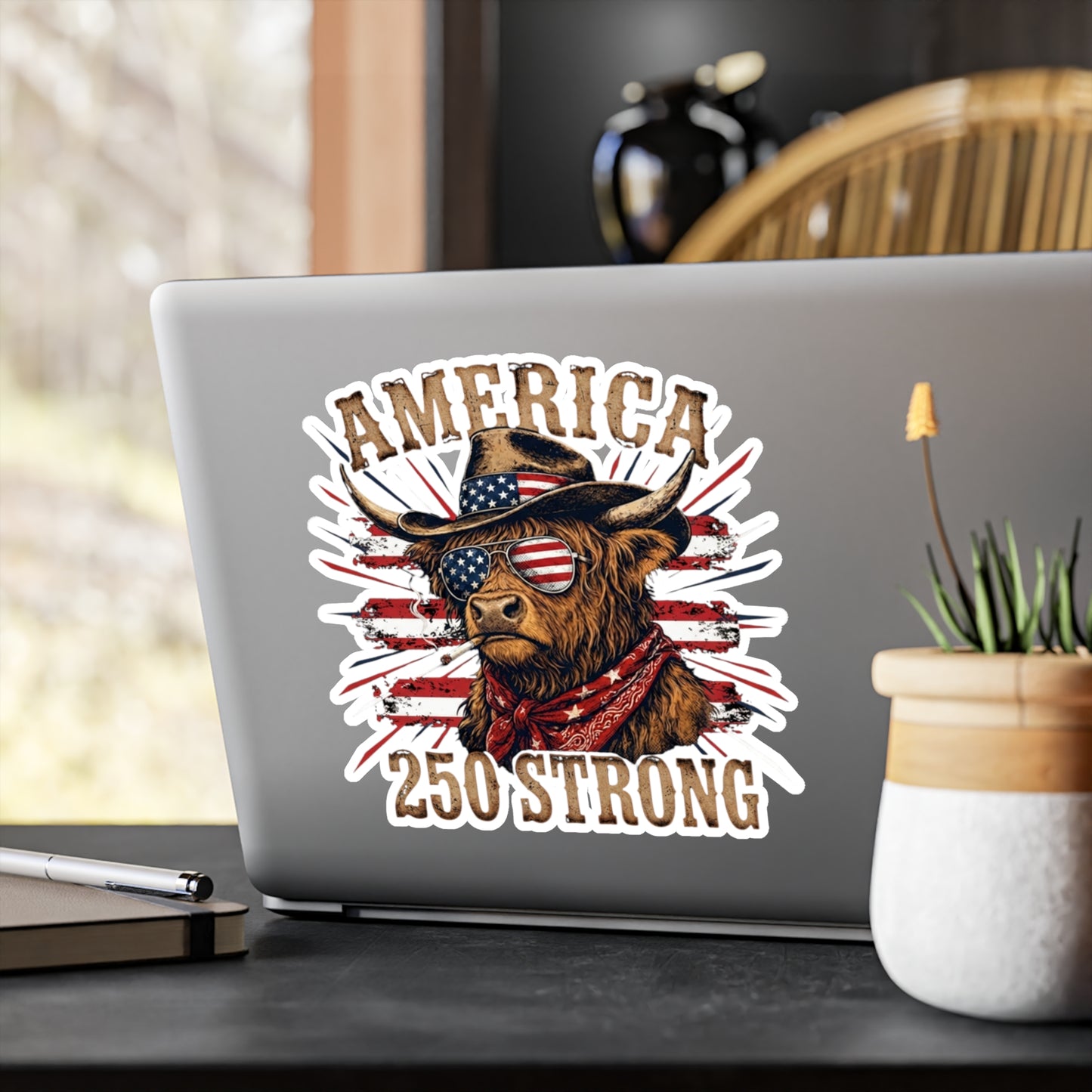 #250 America 250 Strong Patriotic Bull with American Flag Vinyl Sticker Kiss-Cut Decal (Fourth of July)