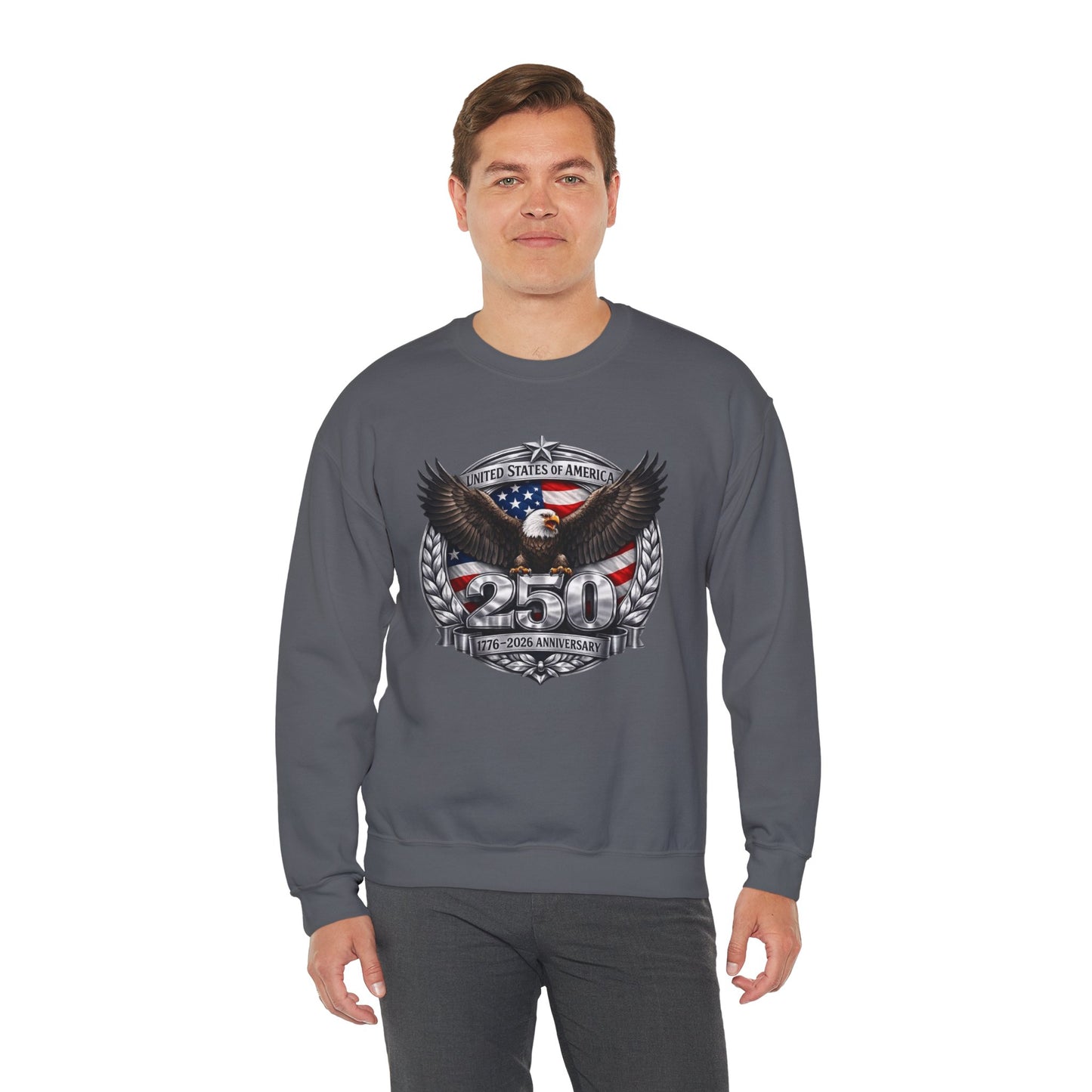 #250 Patriotic Bald Eagle 250 United States Emblem Crewneck Sweatshirt