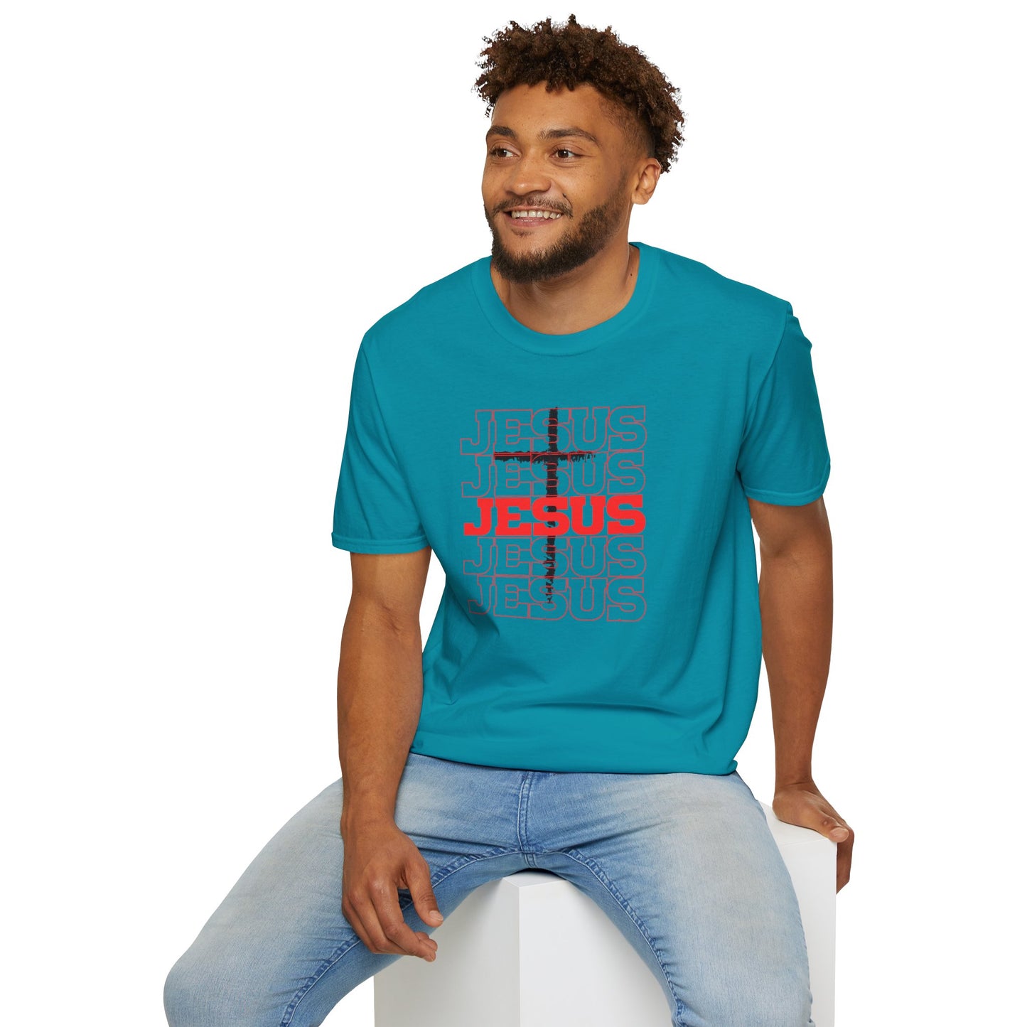 Jesus Cross Red Text Black Cross Graphic T-Shirt — Religious Faith Tee