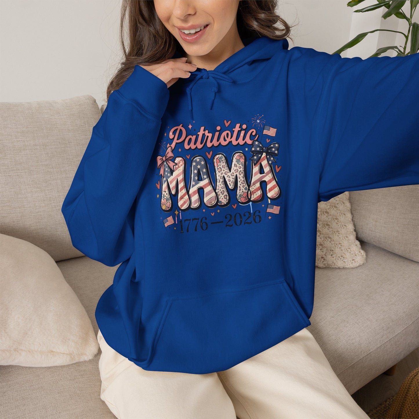 #250 Patriotic Mama 1776–2026 American Flag Hoodie
