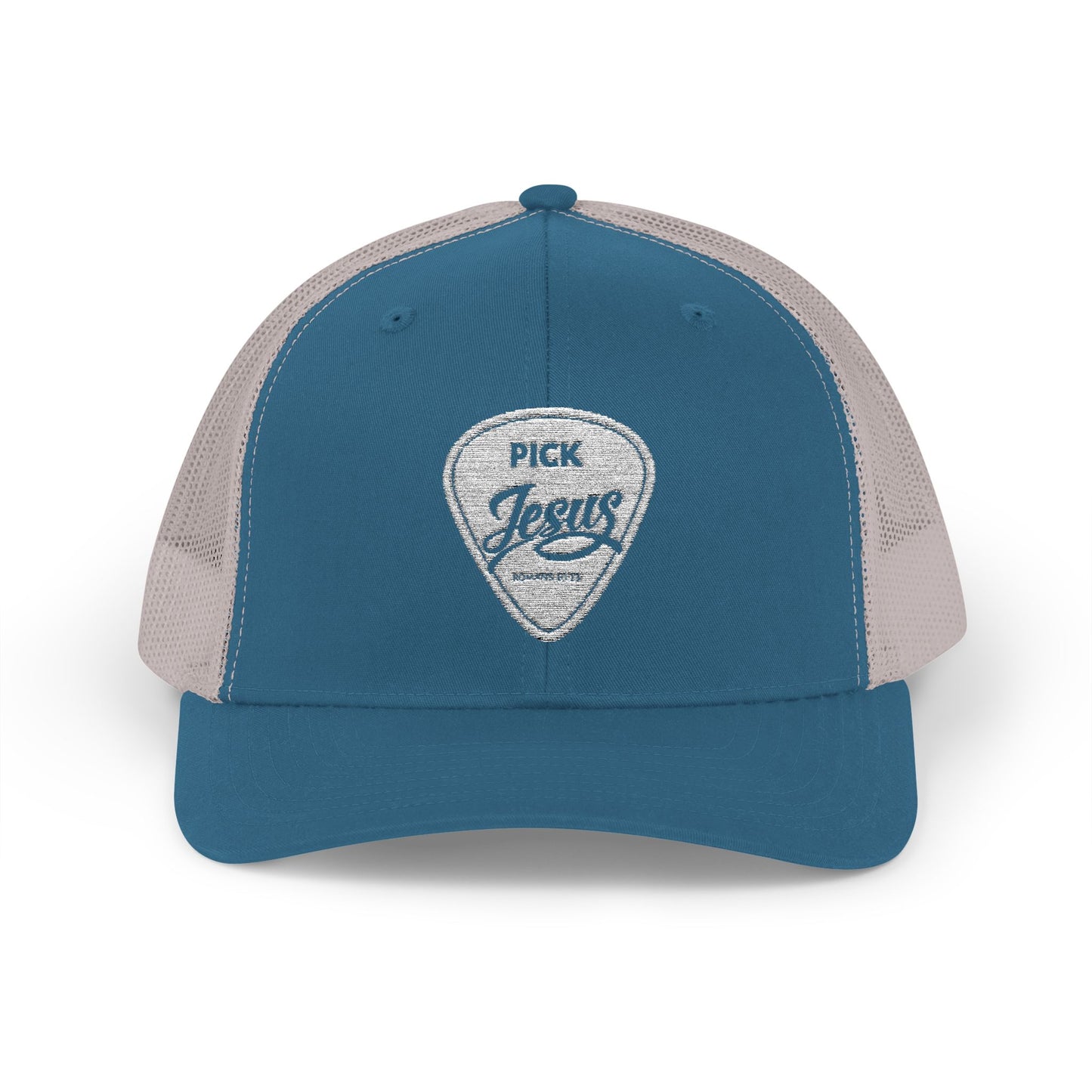 Pick Jesus Guitar Pick Snapback Trucker Cap Christian Guitar Pick Design (Romans 10:13)