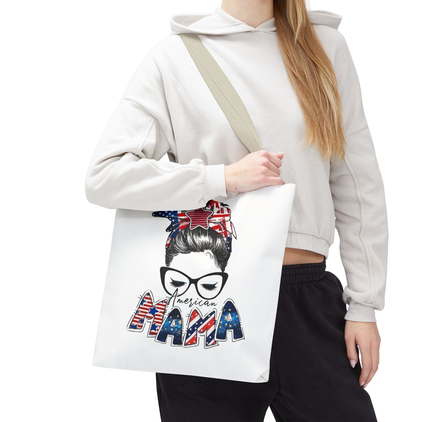 #250 Mama USA Flag Messy Bun Tote Bag