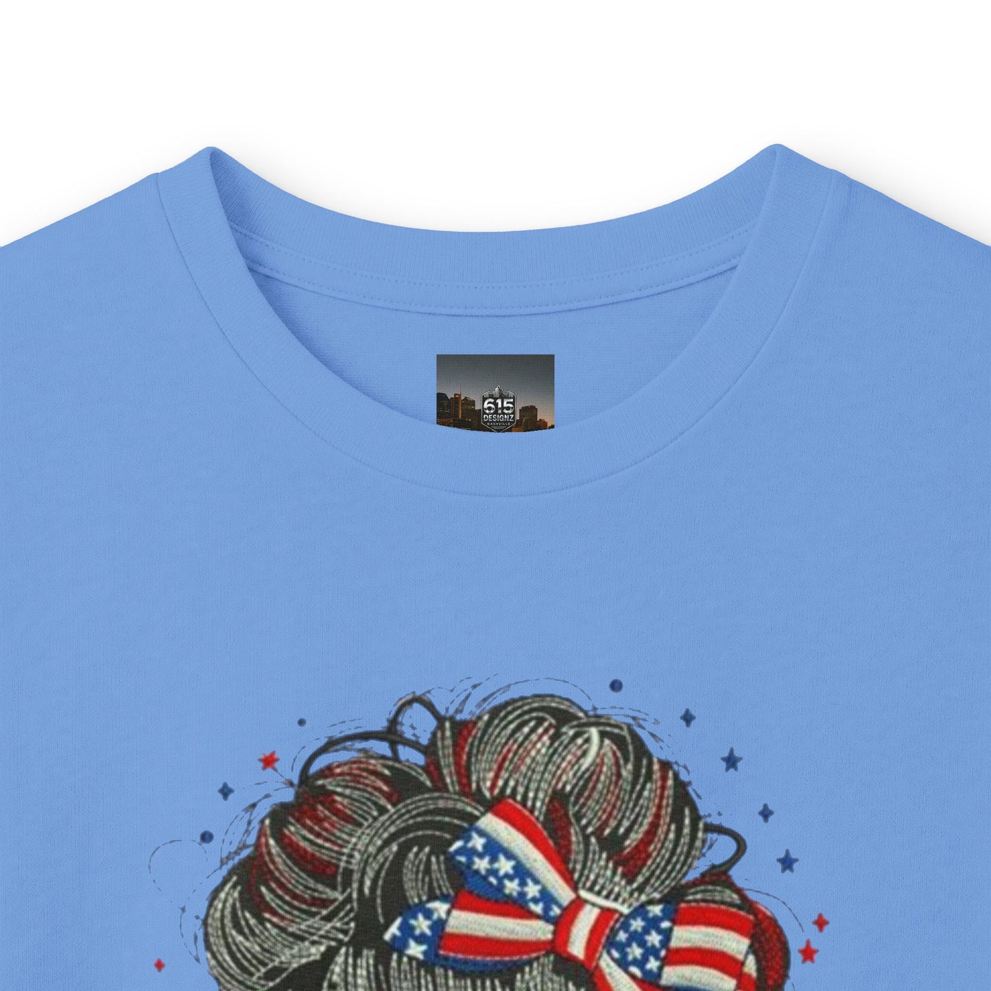 #250 "All American Girl" Patriotic Messy Bun Long Sleeve Tee