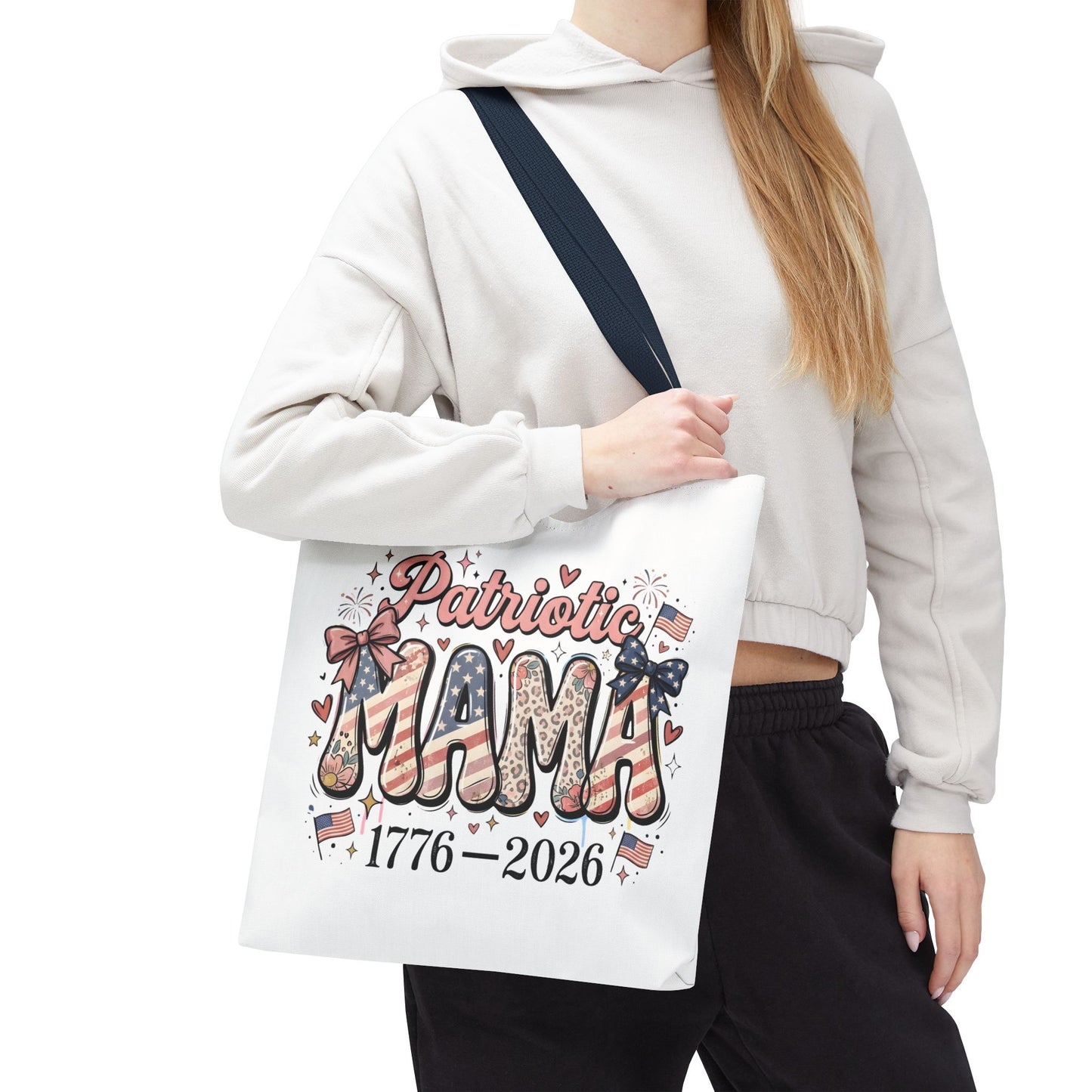#250 Patriotic Mama 1776–2026 American Flag Tote Bag