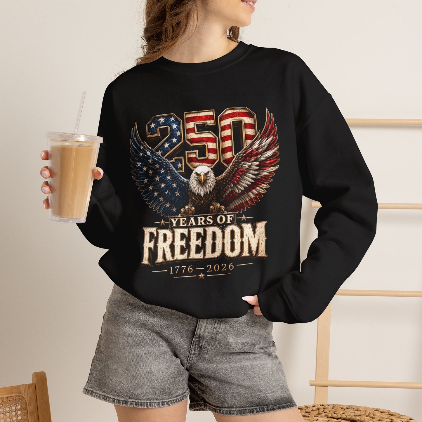 #250 250 Years of Freedom Eagle Patriotic American Flag Anniversary (1776–2026) Crewneck Sweatshirt