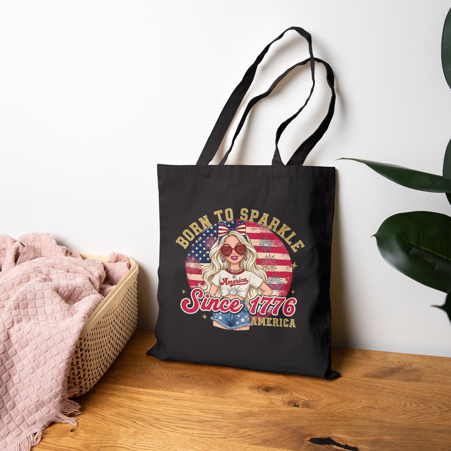 #250 "Born to Sparkle Since 1776" Patriotic Canvas Tote Bag