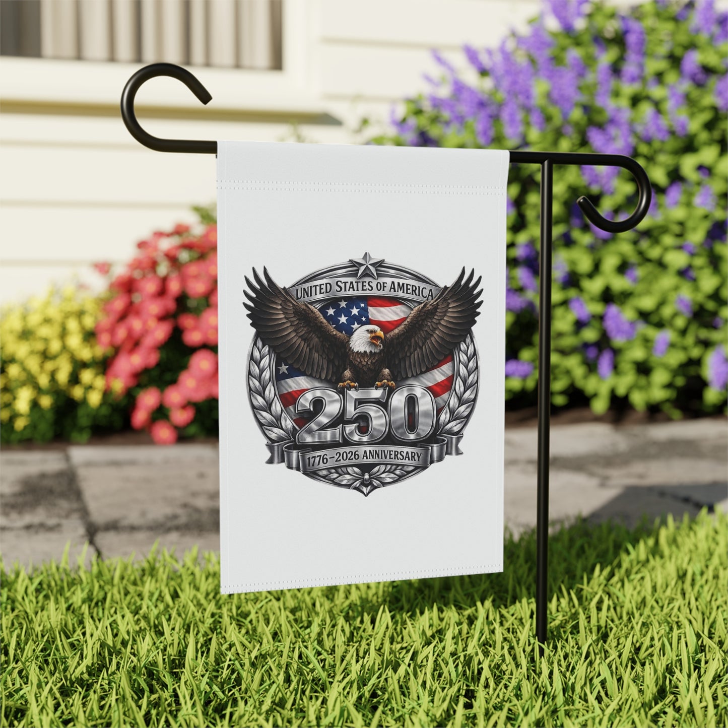 #250 Patriotic Bald Eagle 250 United States Emblem Garden Flag — House Banner