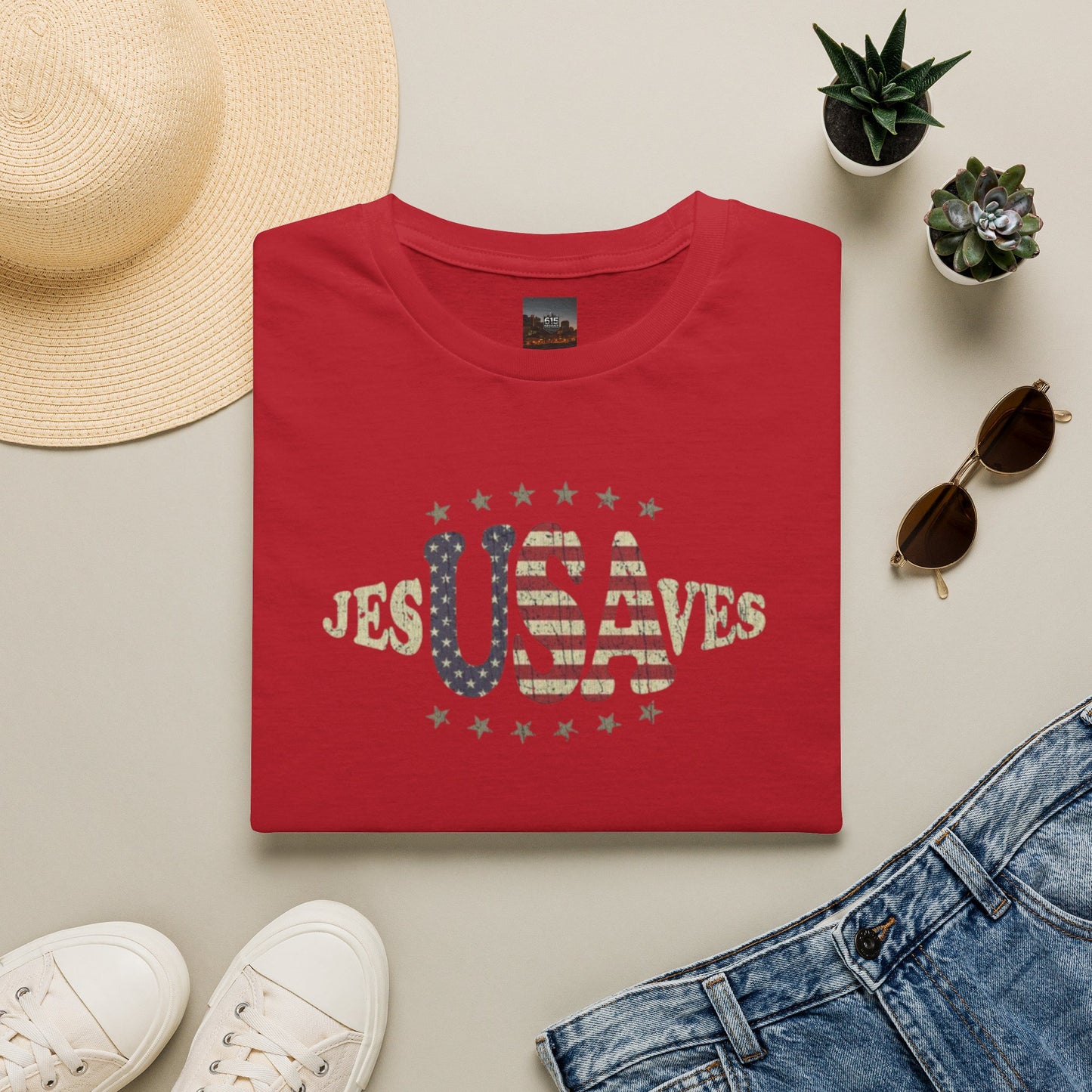 JesUSAves Patriotic T-Shirt — American Flag Christian Faith Tee
