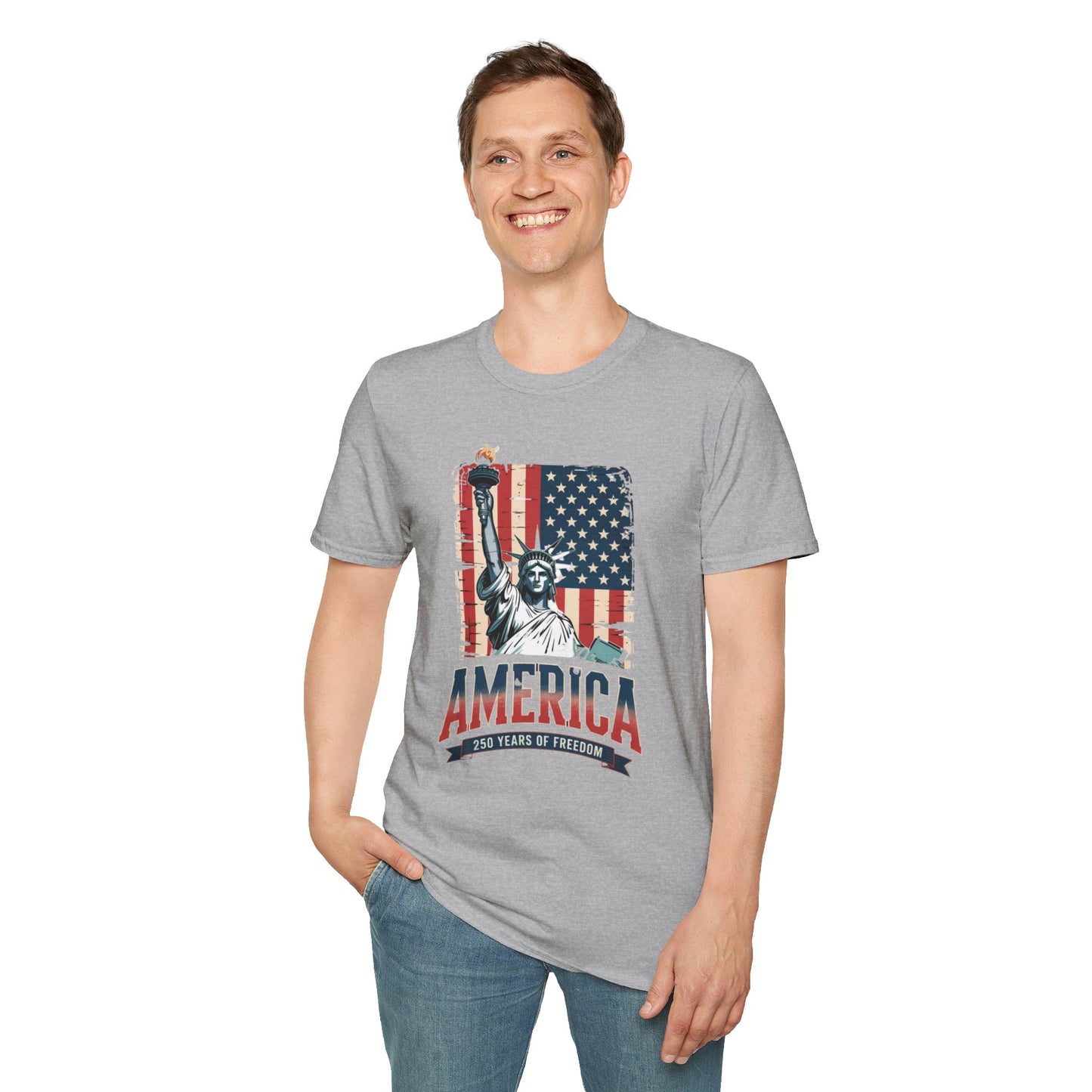 #250 Statue of Liberty American Flag 'America' Patriotic Independence Day T‑Shirt