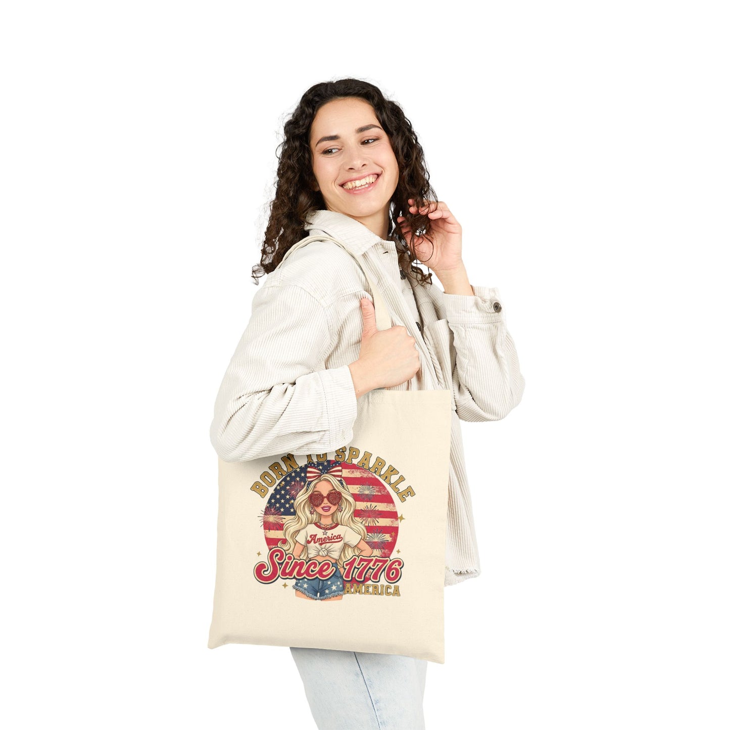 #250 "Born to Sparkle Since 1776" Patriotic Canvas Tote Bag