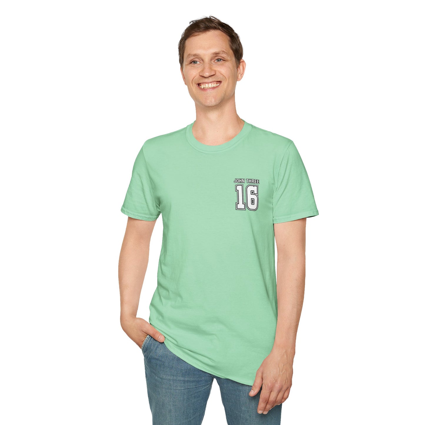 John Three 16 Chest and Back Jersey Print with Scripture Tee