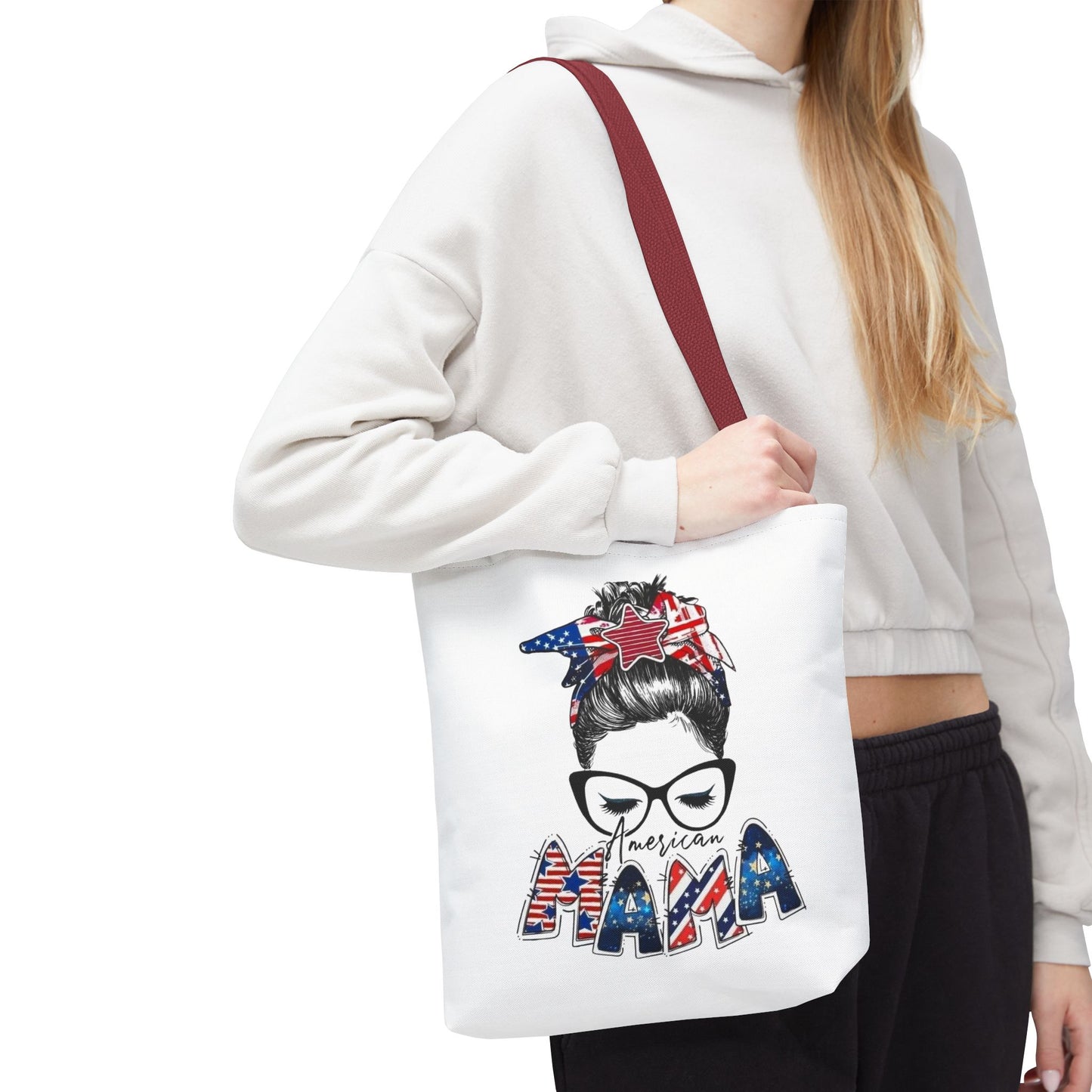 #250 Mama USA Flag Messy Bun Tote Bag