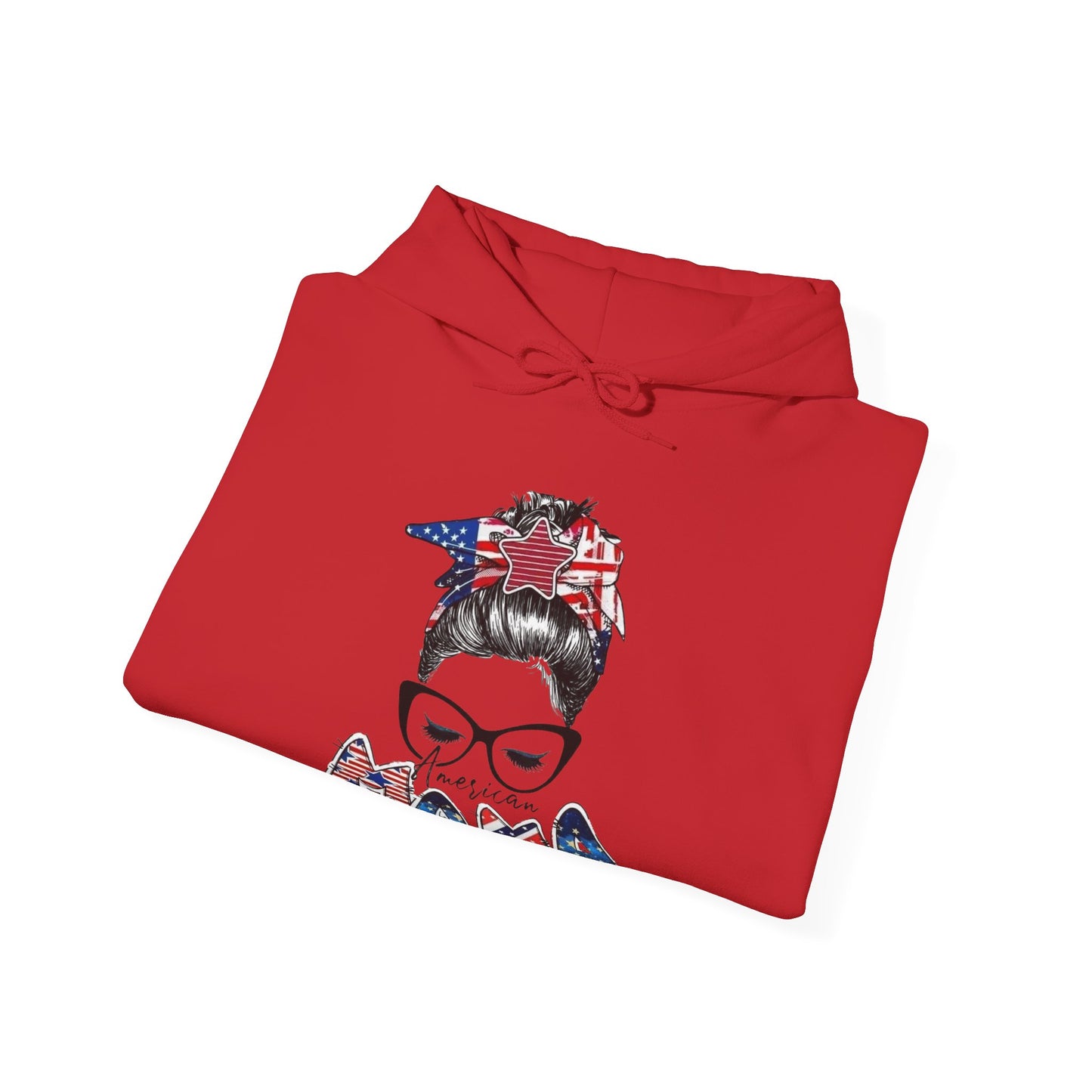 #250 Mama USA Flag Messy Bun Hoodie
