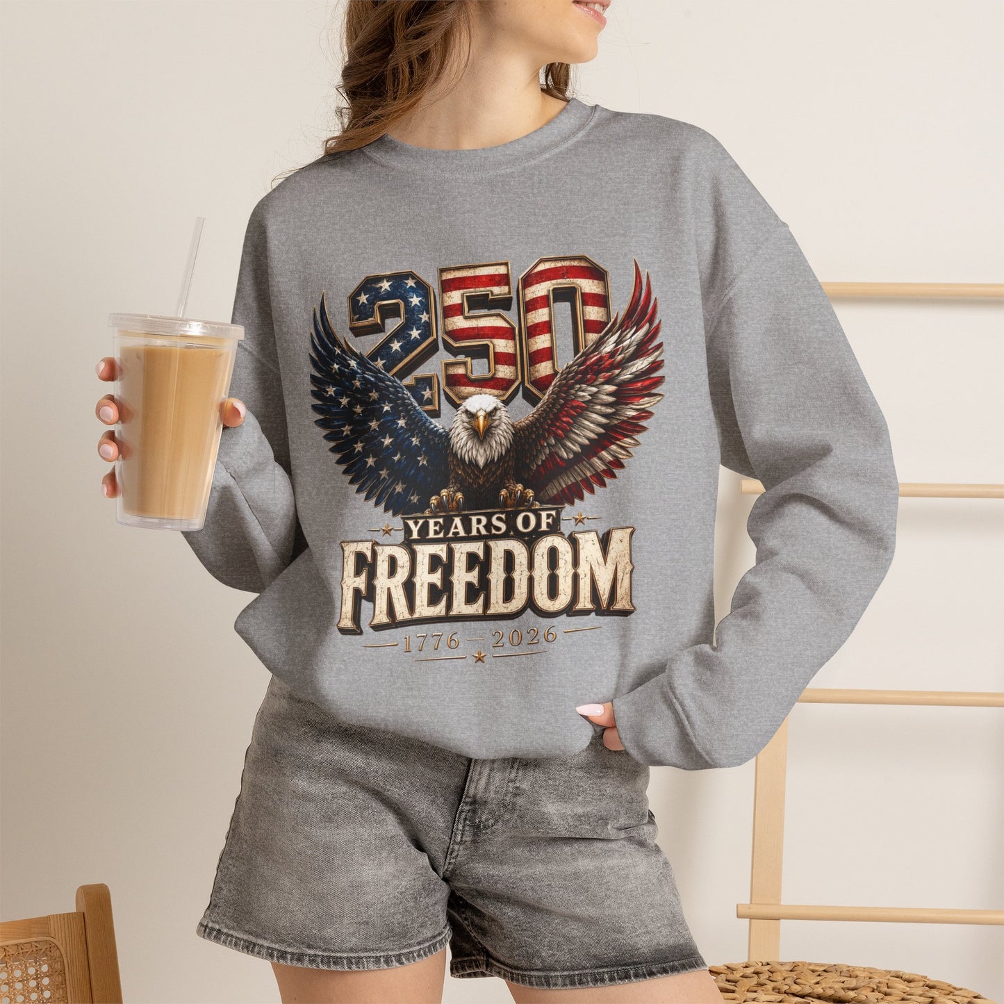 #250 250 Years of Freedom Eagle Patriotic American Flag Anniversary (1776–2026) Crewneck Sweatshirt