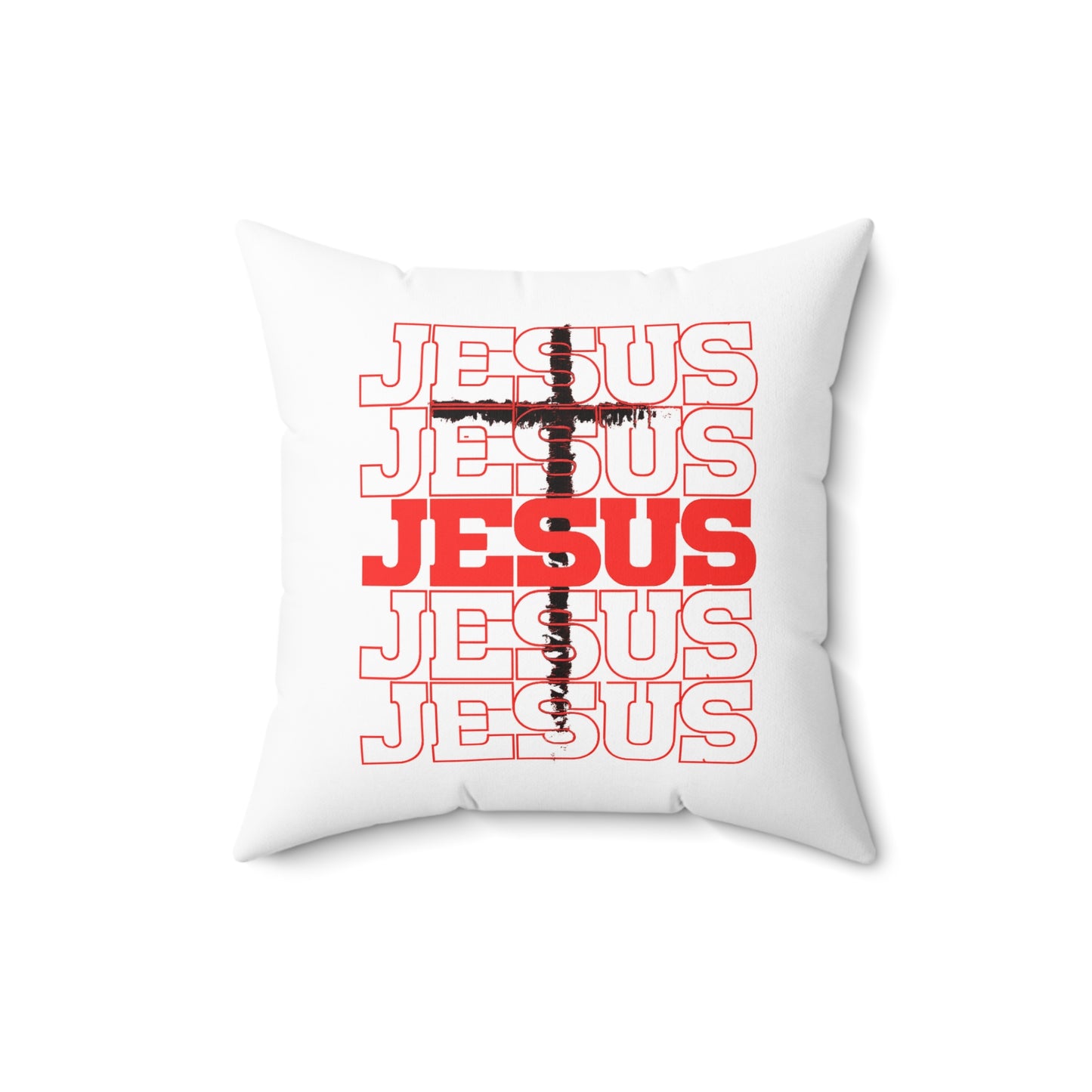 Jesus Cross Red Text Black Cross Graphic - Decorative Throw Pillow for Christian Home Decor