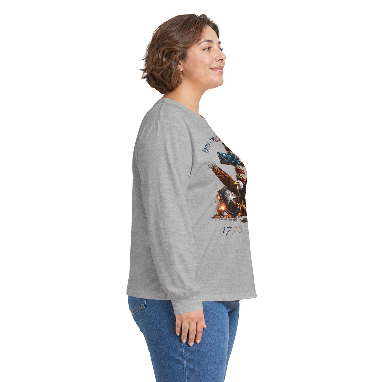 #250 Faith • Freedom 250 Years American Flag Cross & Eagle 1776-2026 Long Sleeve Tee
