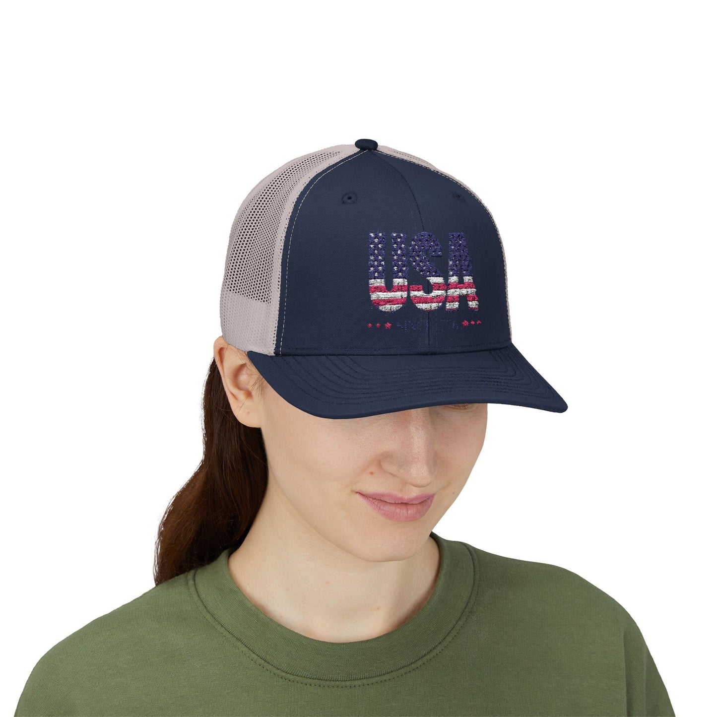 #250 USA Flag "USA Since 1776" Patriotic Snapback Trucker Cap