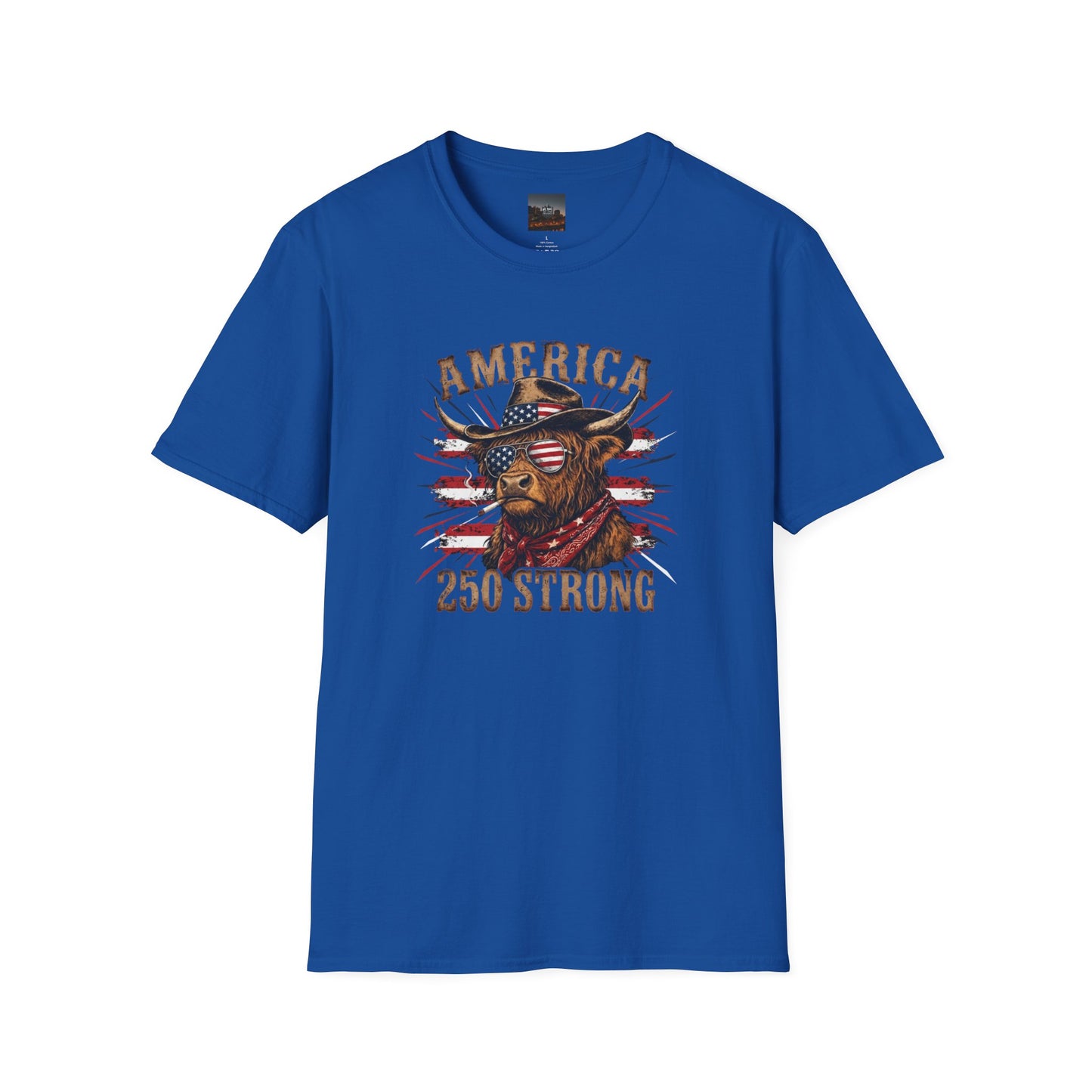 #250 America 250 Strong Patriotic Bull with American Flag T-Shirt
