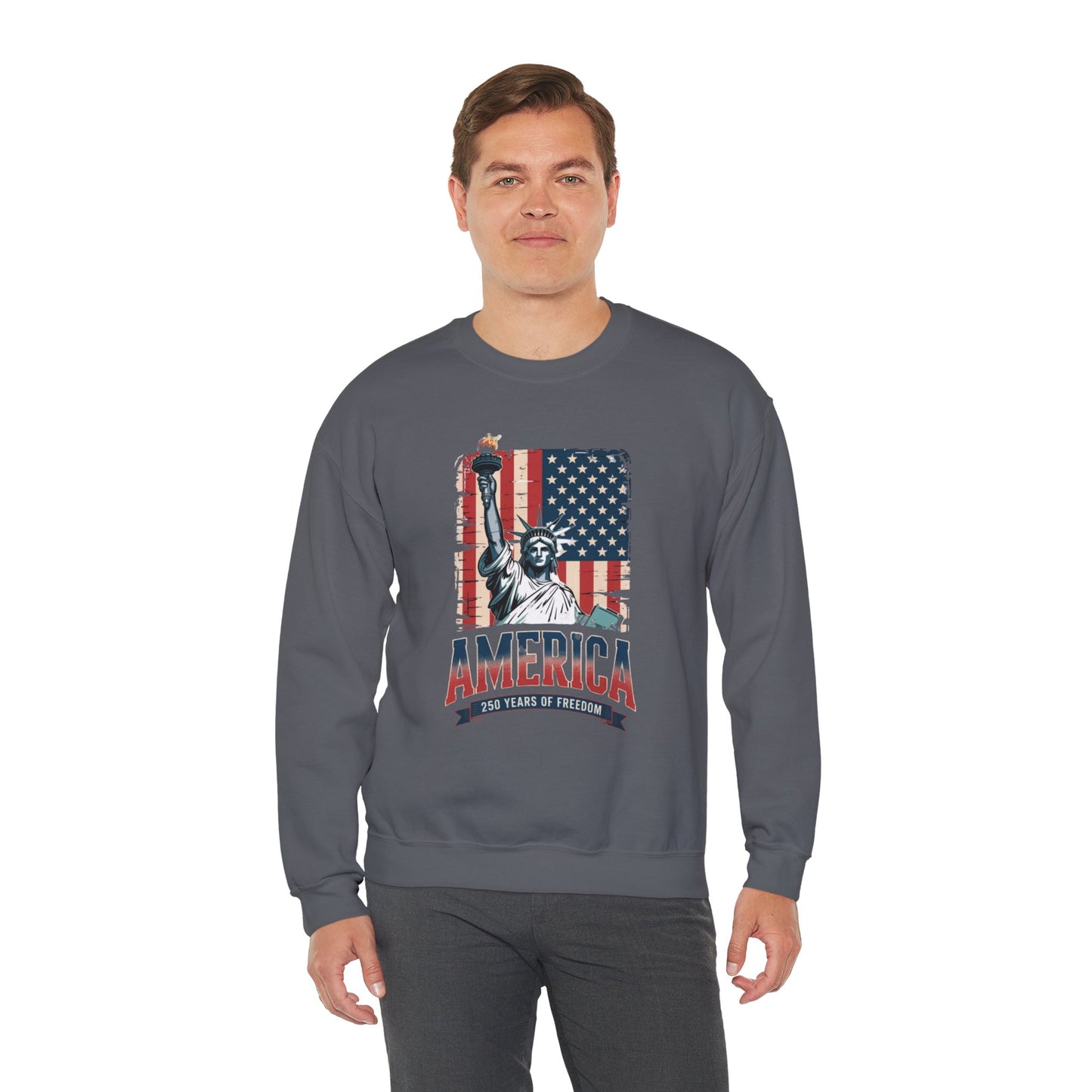 #250 Statue of Liberty American Flag 'America' Patriotic Independence Day Crewneck Sweatshirt