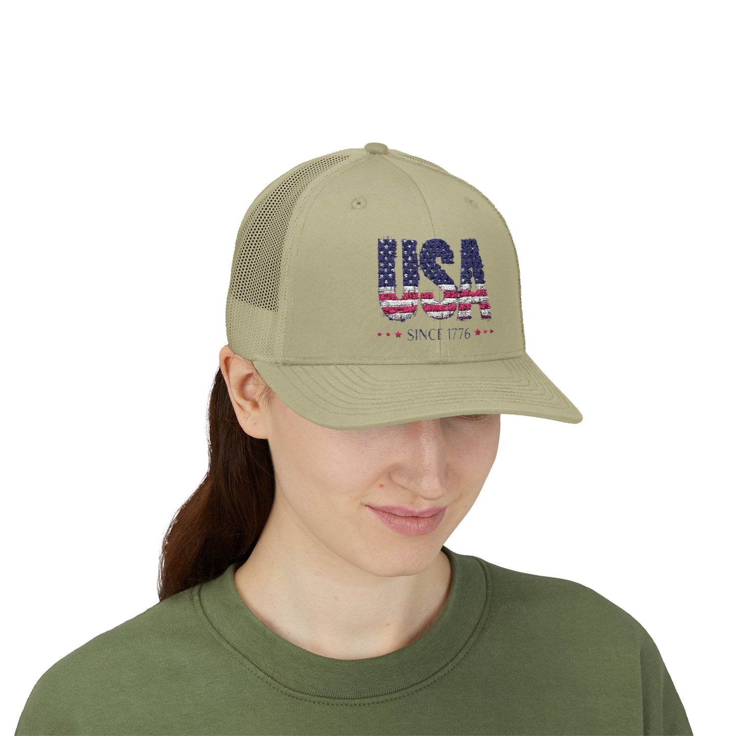 #250 USA Flag "USA Since 1776" Patriotic Snapback Trucker Cap