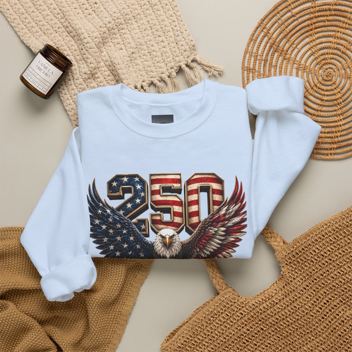 #250 250 Years of Freedom Eagle Patriotic American Flag Anniversary (1776–2026) Crewneck Sweatshirt