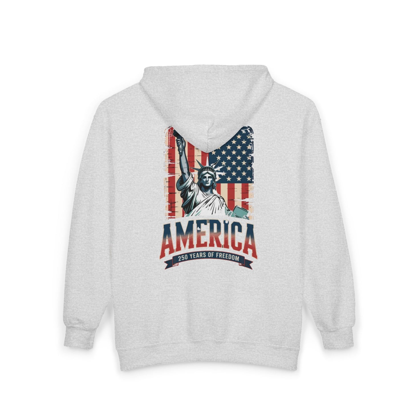 #250 Statue of Liberty American Flag 'America' Patriotic Independence Day Zip Hoodie