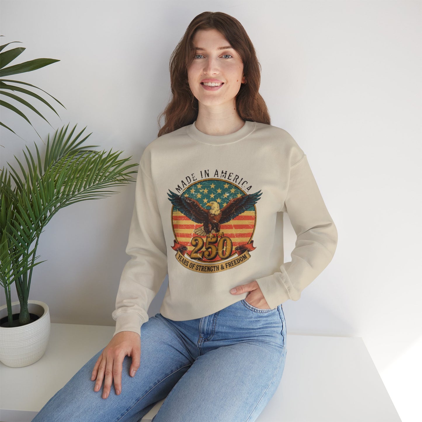 #250 Made in America Eagle 250th Anniversary Patriotic Crewneck Sweatshirt