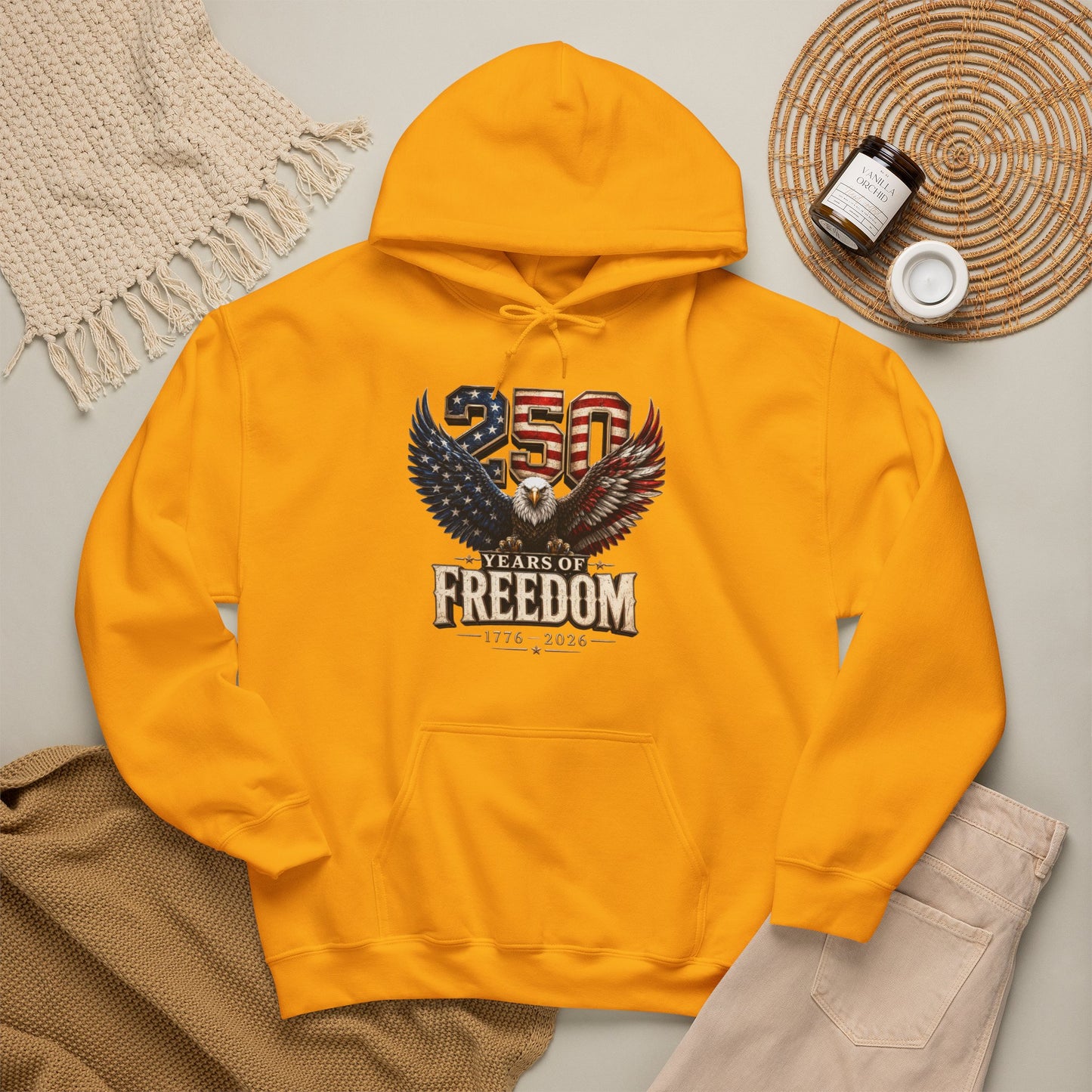 #250 250 Years of Freedom Eagle Patriotic American Flag Anniversary (1776–2026) Patriotic Hoodie