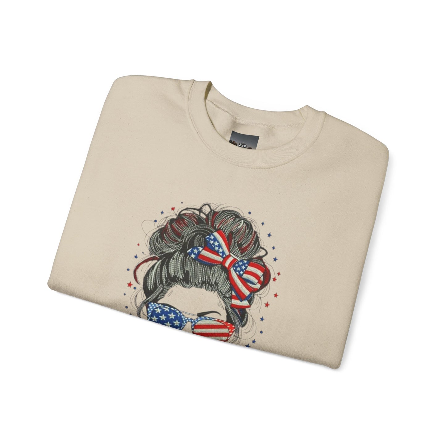 #250 "All American Girl" Patriotic Messy Bun Sweatshirt