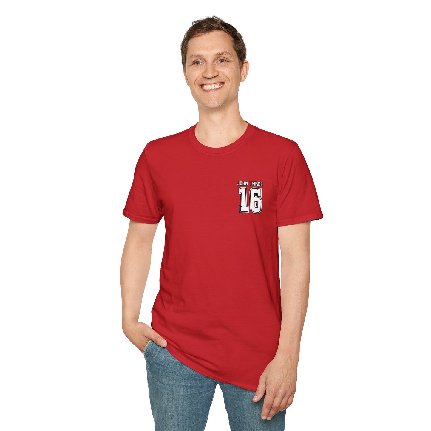 John Three 16 Chest and Back Jersey Print with Scripture Tee