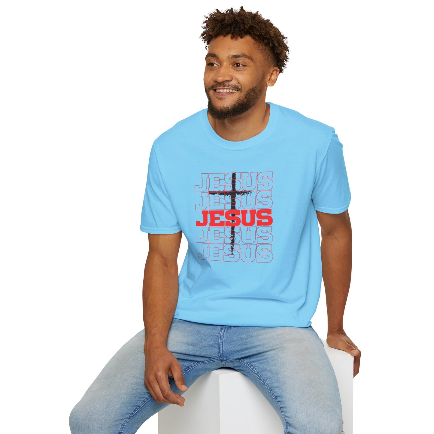 Jesus Cross Red Text Black Cross Graphic T-Shirt — Religious Faith Tee