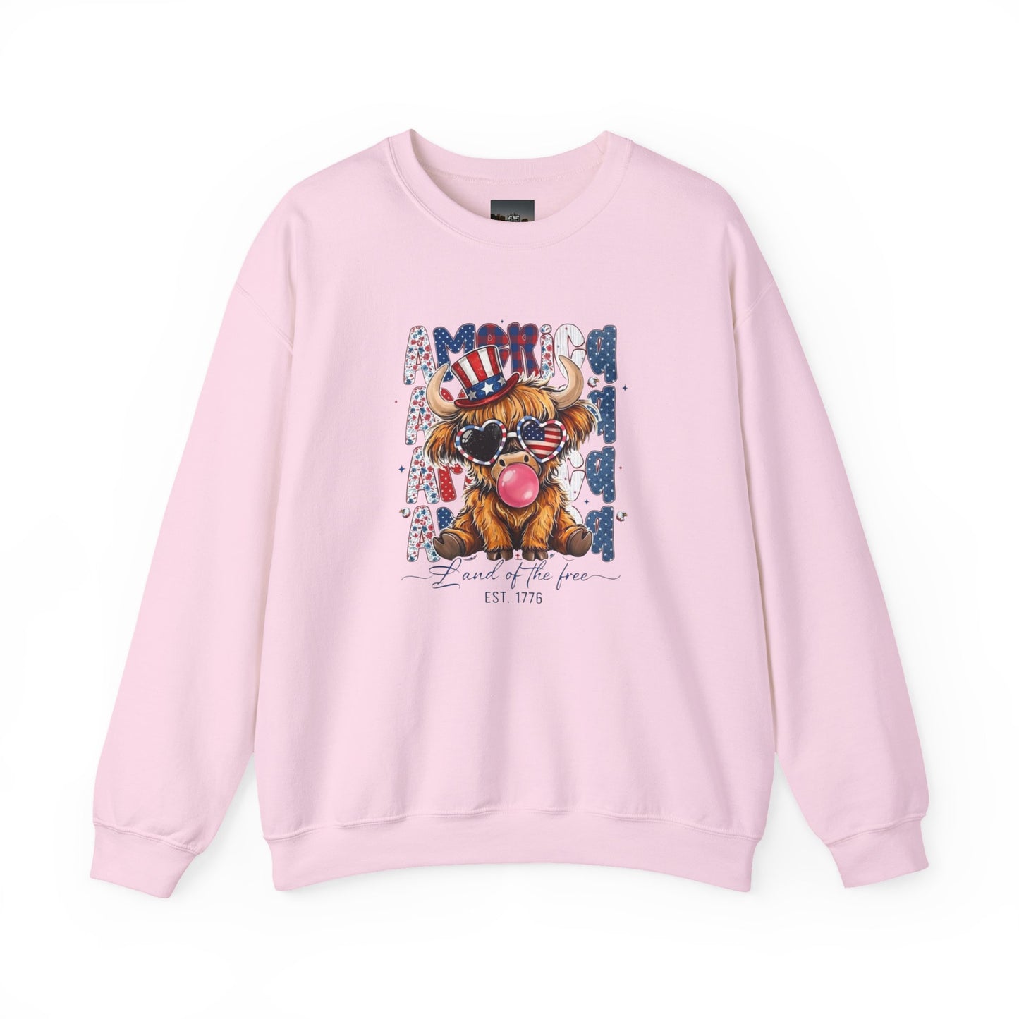 #250 American Flag Bubblegum Patriotic Highland Cow Sweatshirt