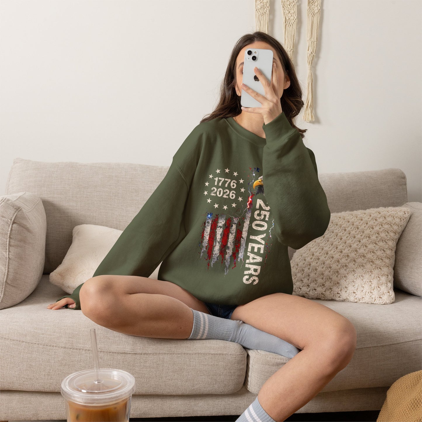 #250 1776-2026 250 Years USA Bicentennial Eagle Crewneck Sweatshirt