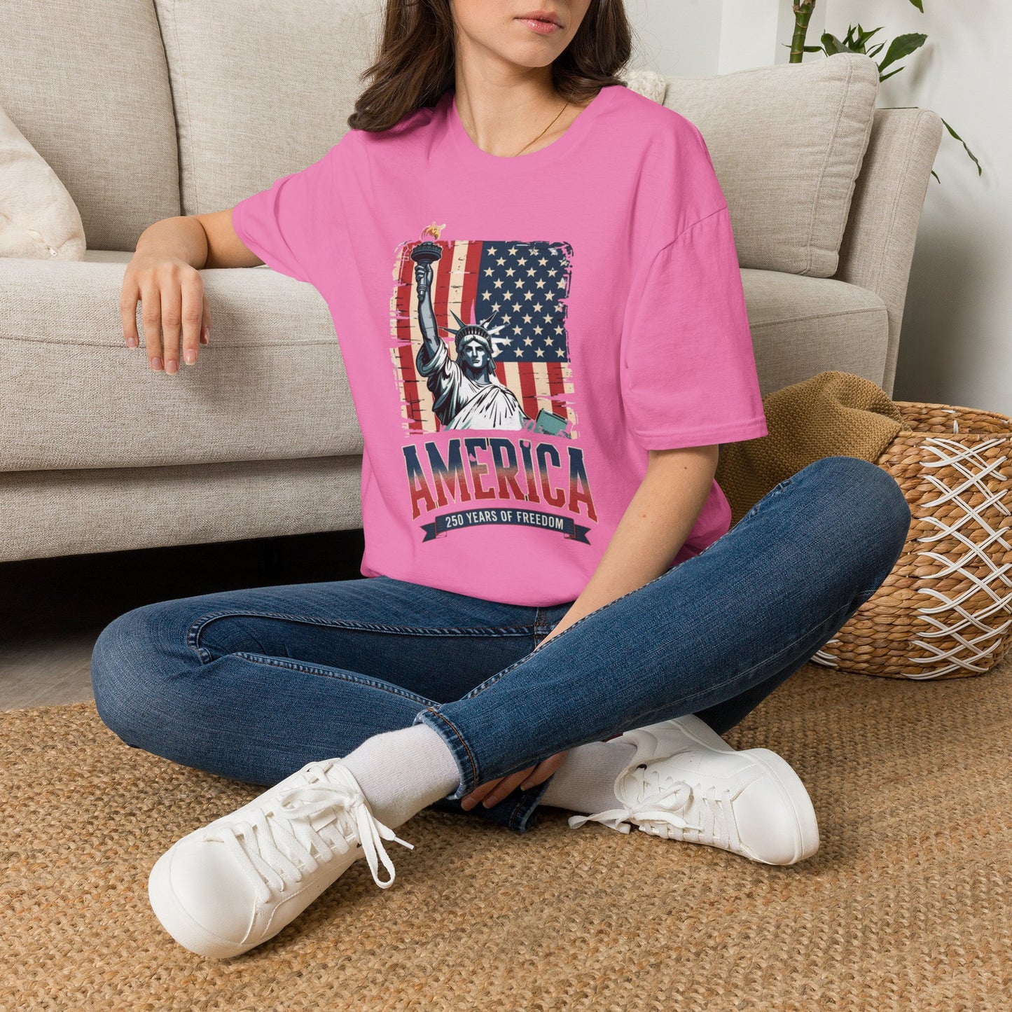 #250 Statue of Liberty American Flag 'America' Patriotic Independence Day T‑Shirt