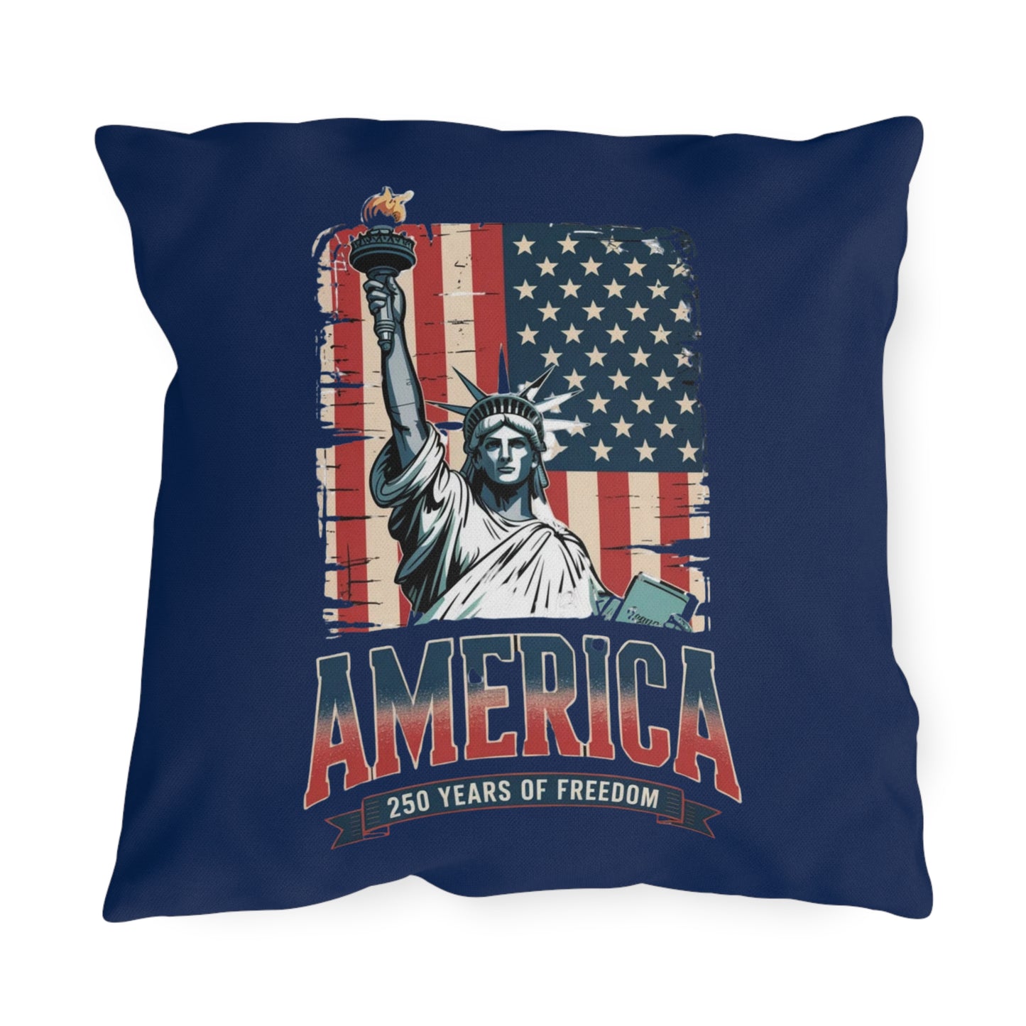 #250 Statue of Liberty American Flag 'America' Patriotic Independence Day Outdoor Throw Pillow