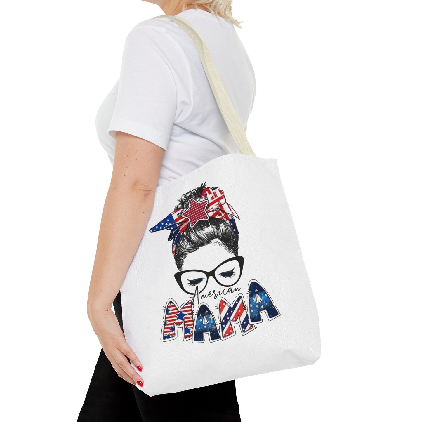 #250 Mama USA Flag Messy Bun Tote Bag