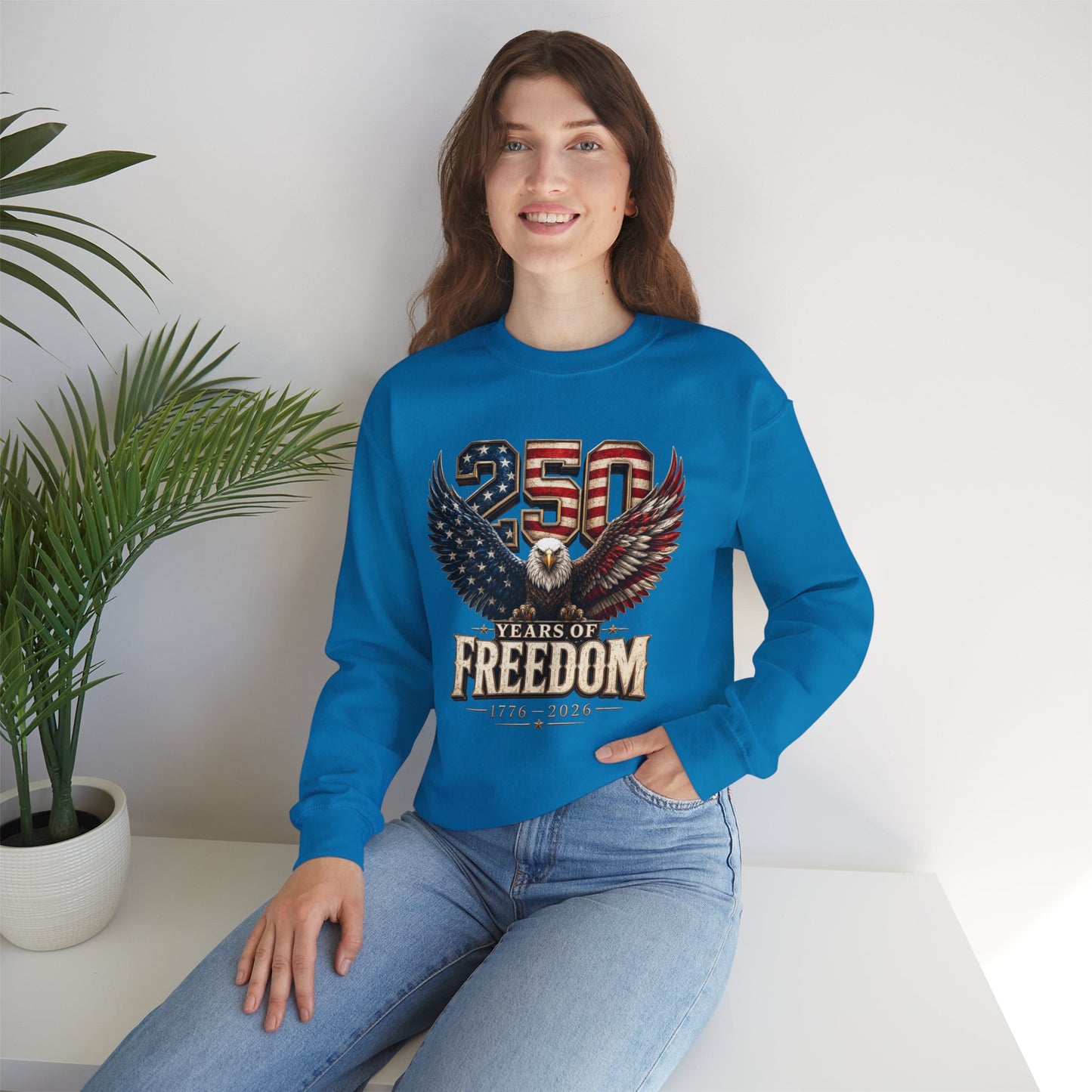 #250 250 Years of Freedom Eagle Patriotic American Flag Anniversary (1776–2026) Crewneck Sweatshirt