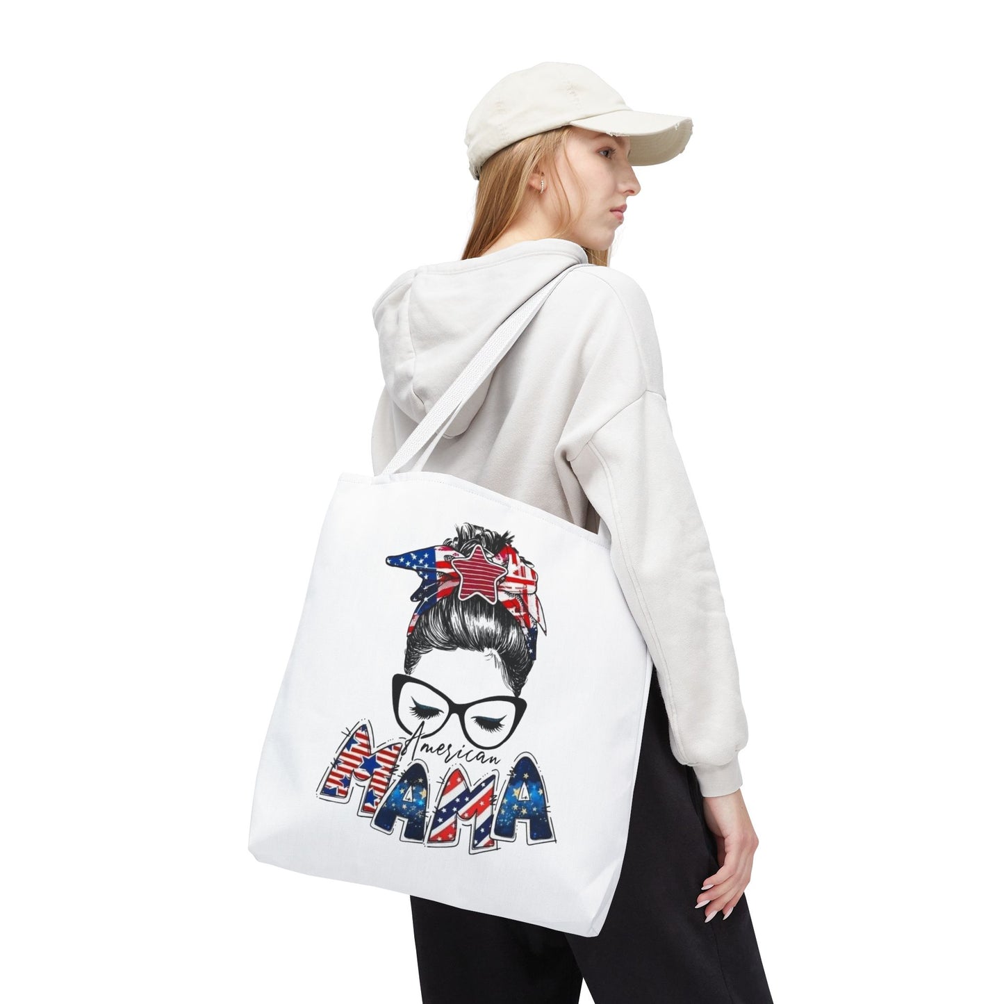 #250 Mama USA Flag Messy Bun Tote Bag