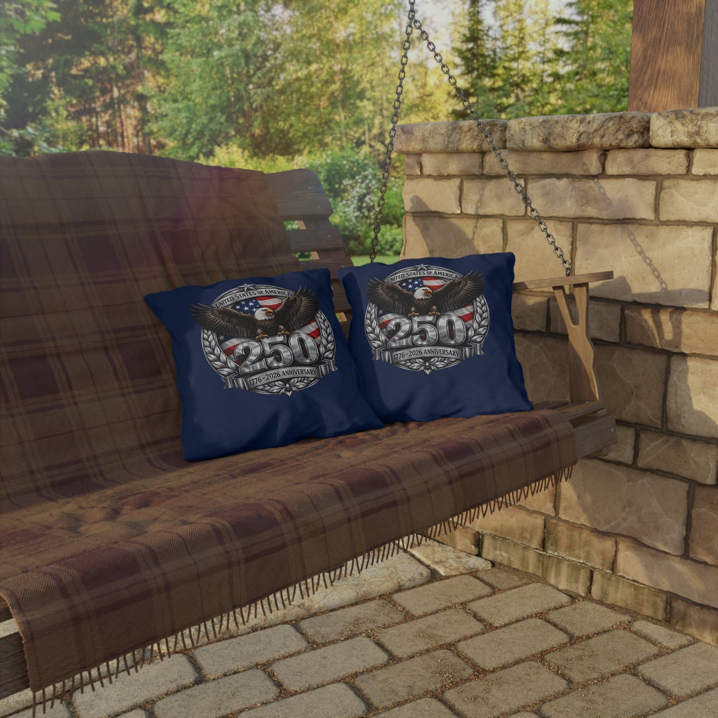 #250 Patriotic Bald Eagle 250 United States Emblem Outdoor Throw Pillow