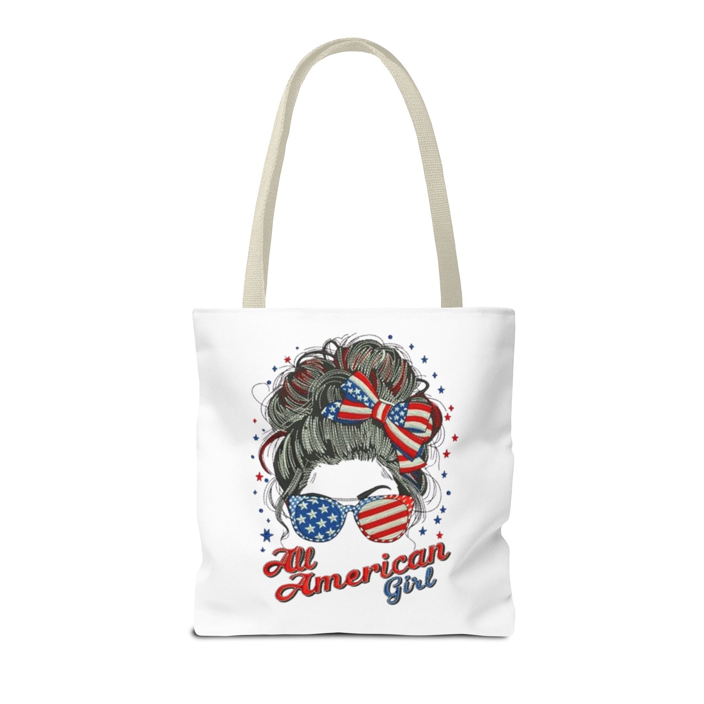 #250 "All American Girl" Patriotic Messy Bun Tote Bag