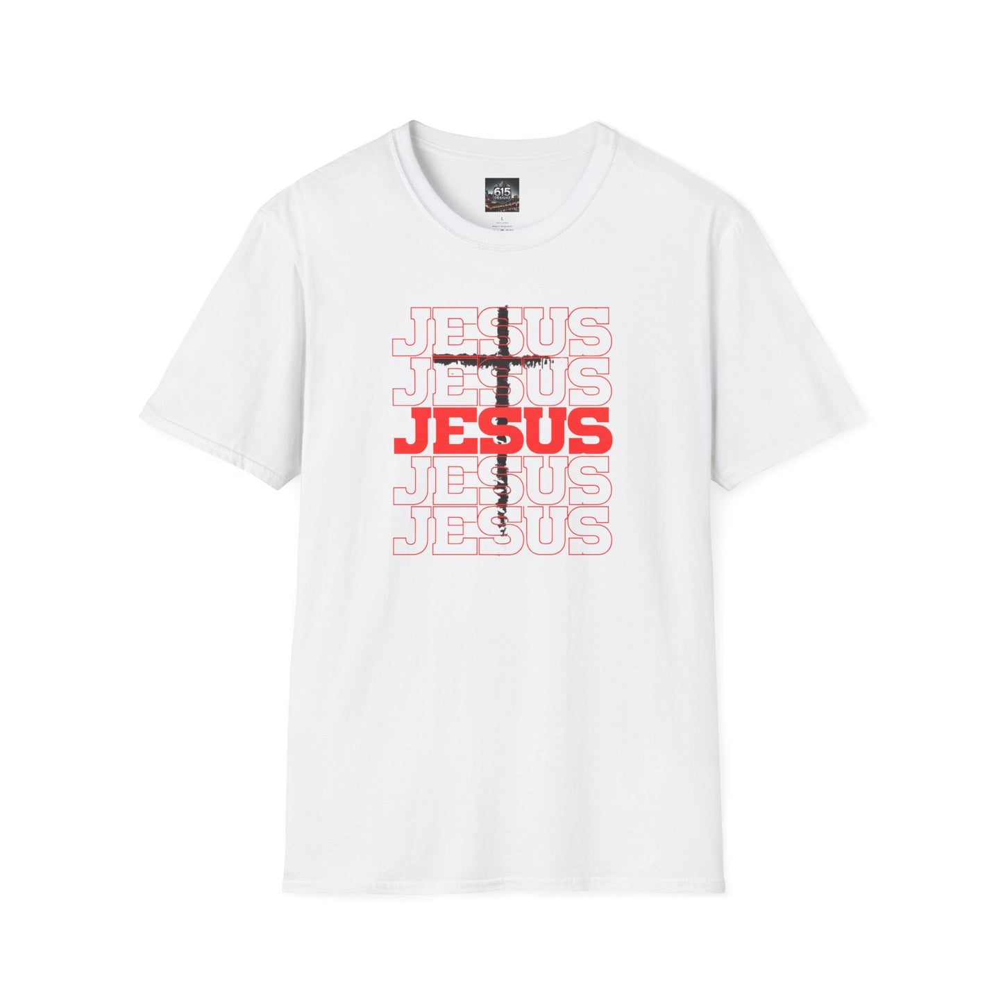 Jesus Cross Red Text Black Cross Graphic T-Shirt — Religious Faith Tee