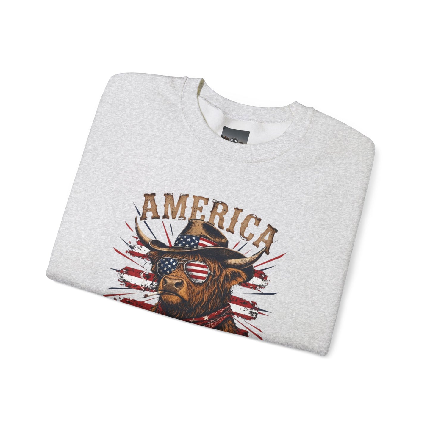 #250 America 250 Strong Patriotic Bull with American Flag Sweatshirt