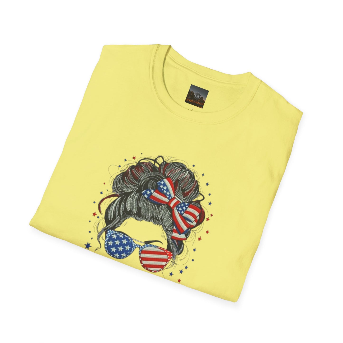 #250 "All American Girl" Patriotic Messy Bun T-Shirt