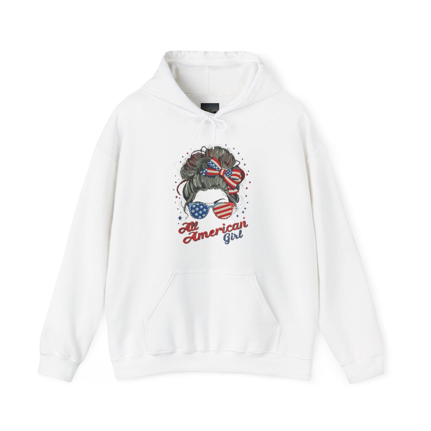 #250 "All American Girl" Patriotic Messy Bun Hoodie
