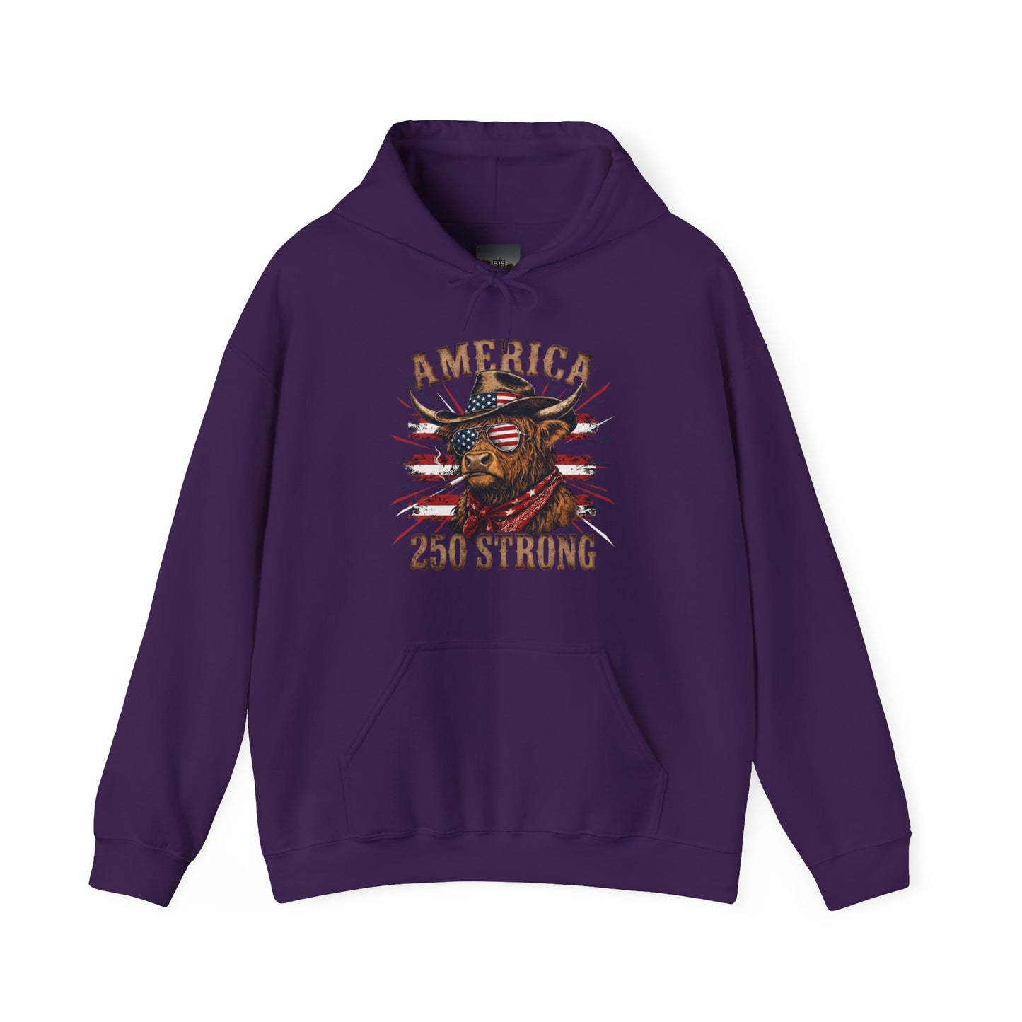 #250 America 250 Strong Patriotic Bull with American Flag Hoodie