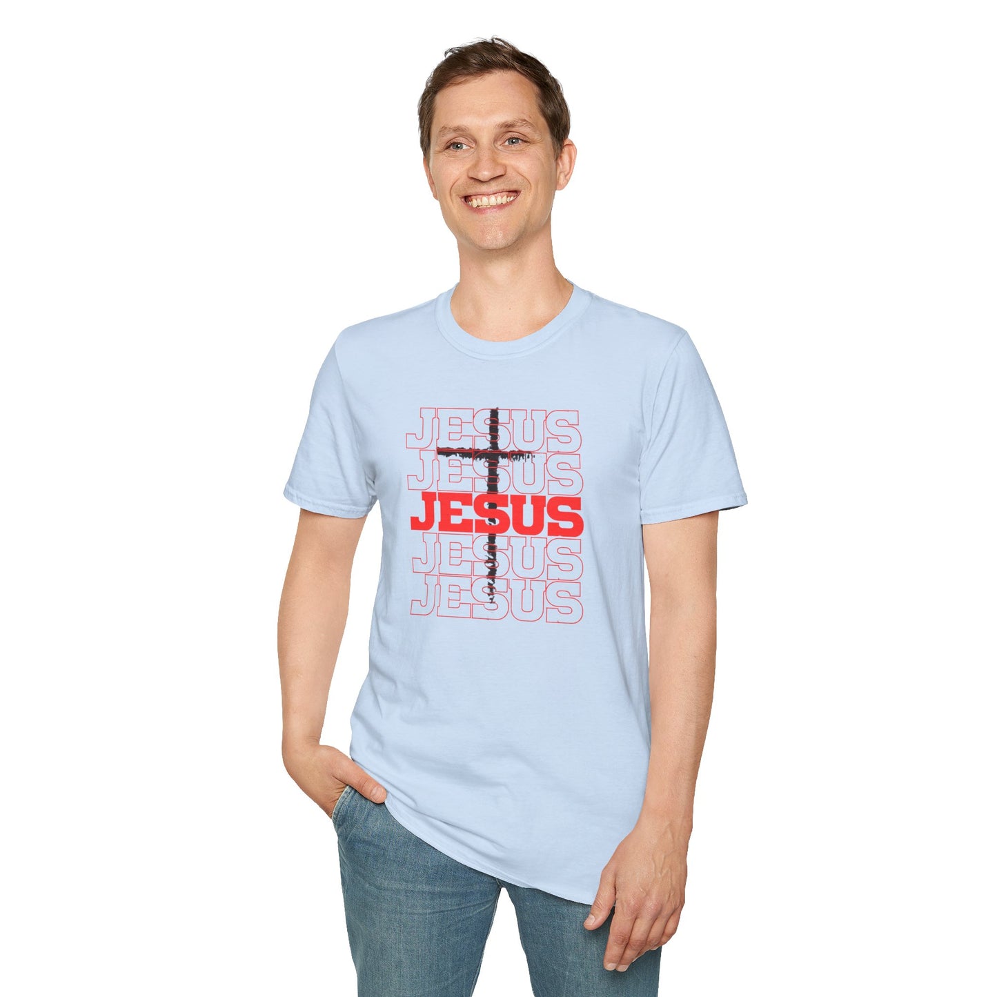 Jesus Cross Red Text Black Cross Graphic T-Shirt — Religious Faith Tee